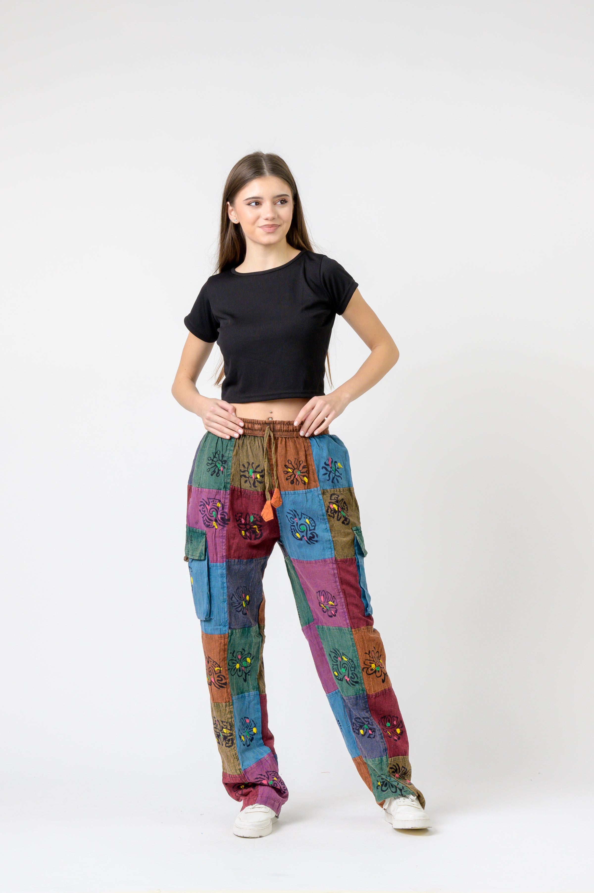 Mixed Tie-Waist Straight Pants
