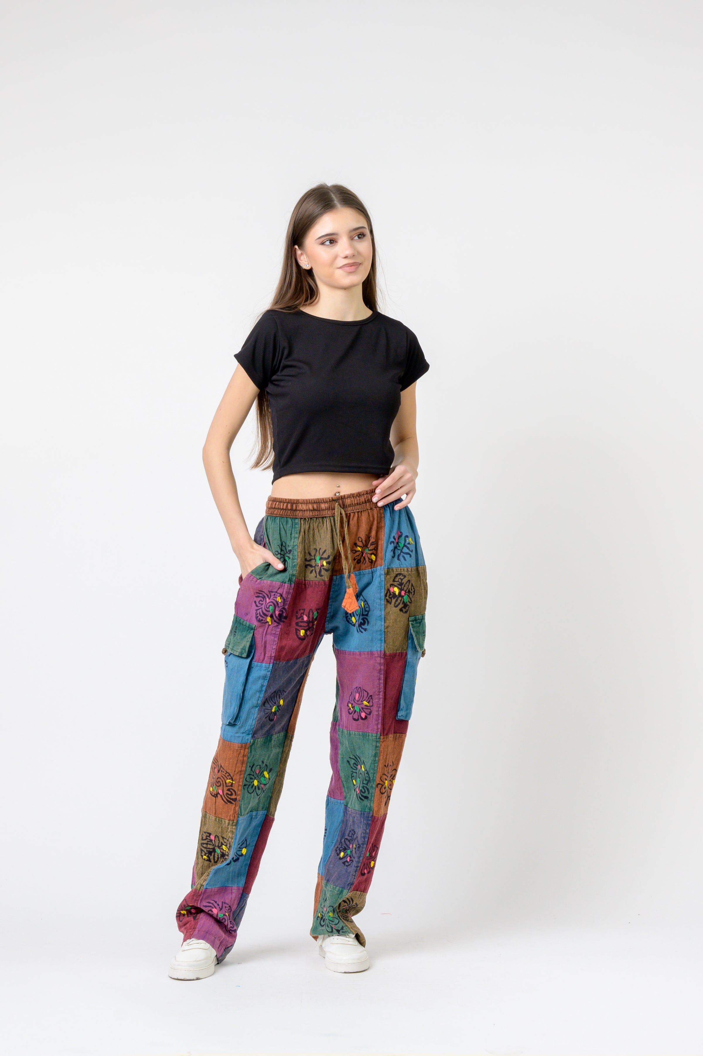 Mixed Tie-Waist Straight Pants