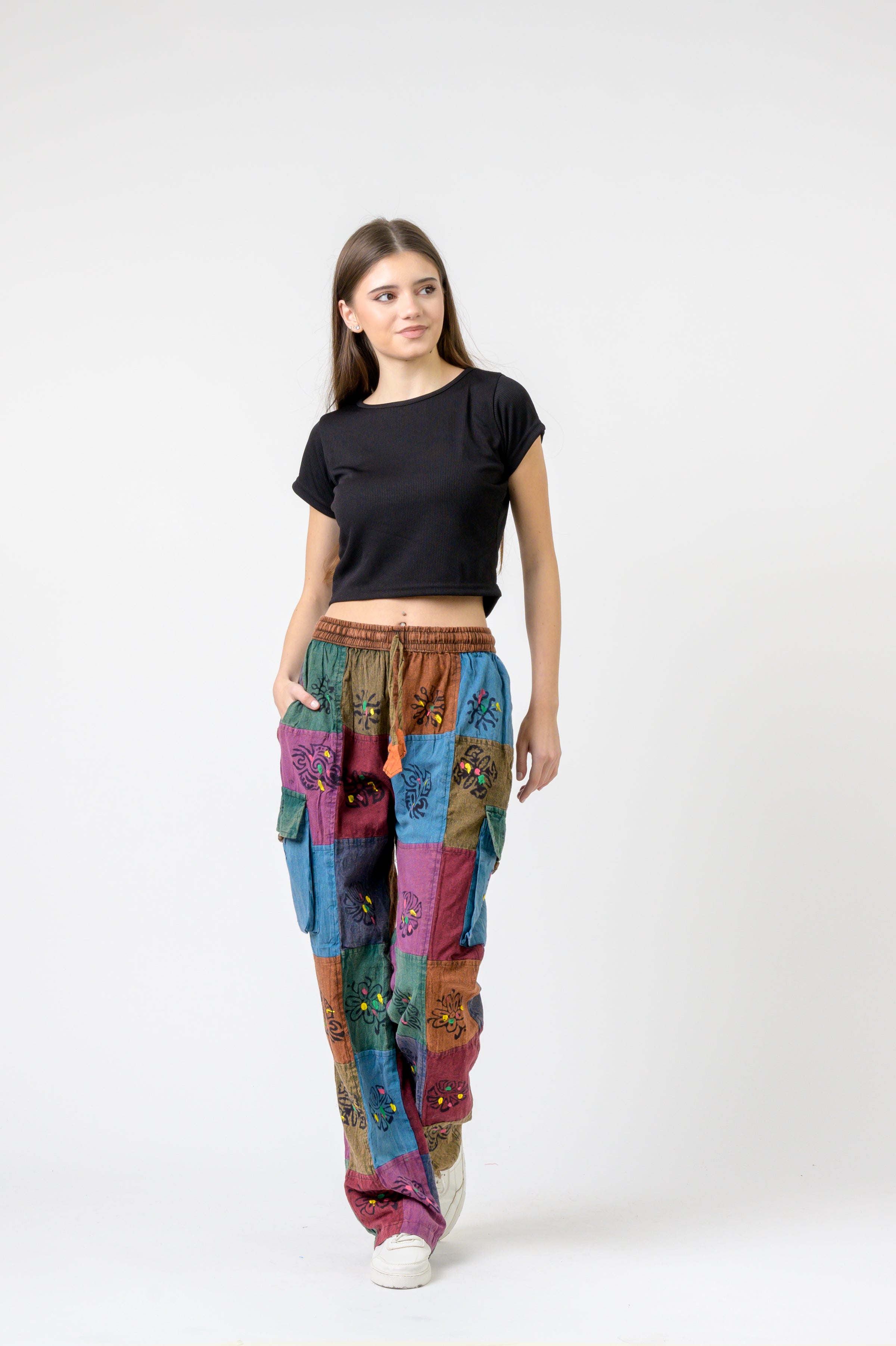 Mixed Tie-Waist Straight Pants