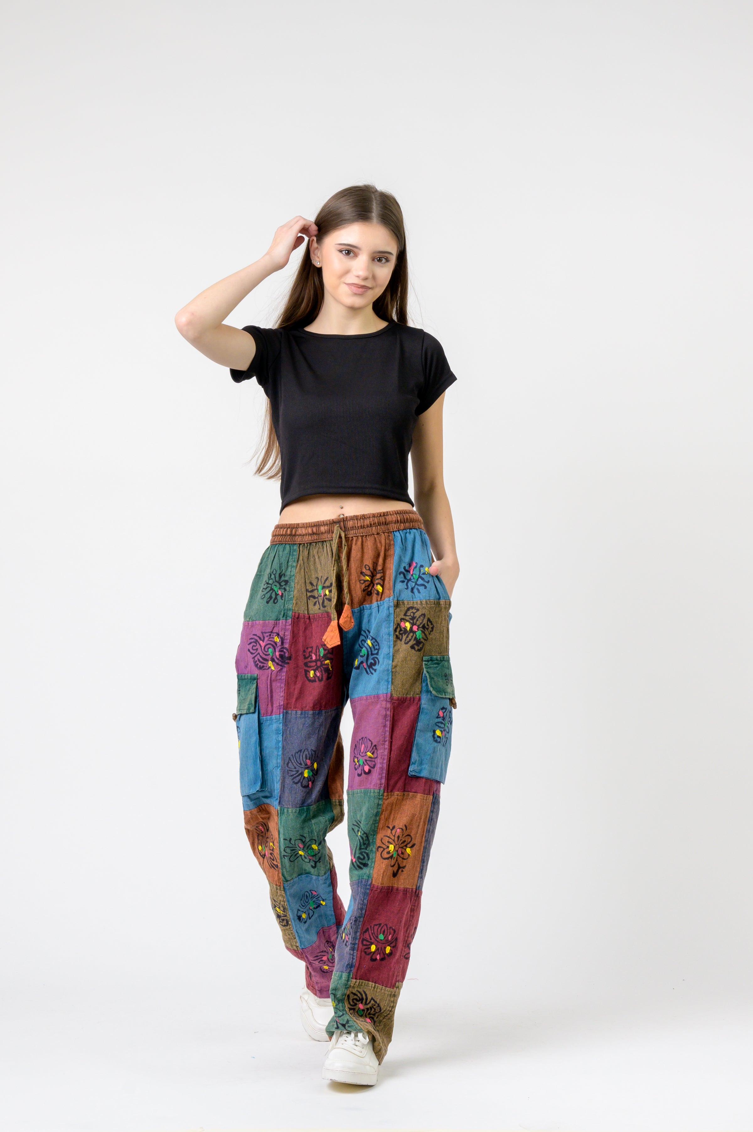 Mixed Tie-Waist Straight Pants