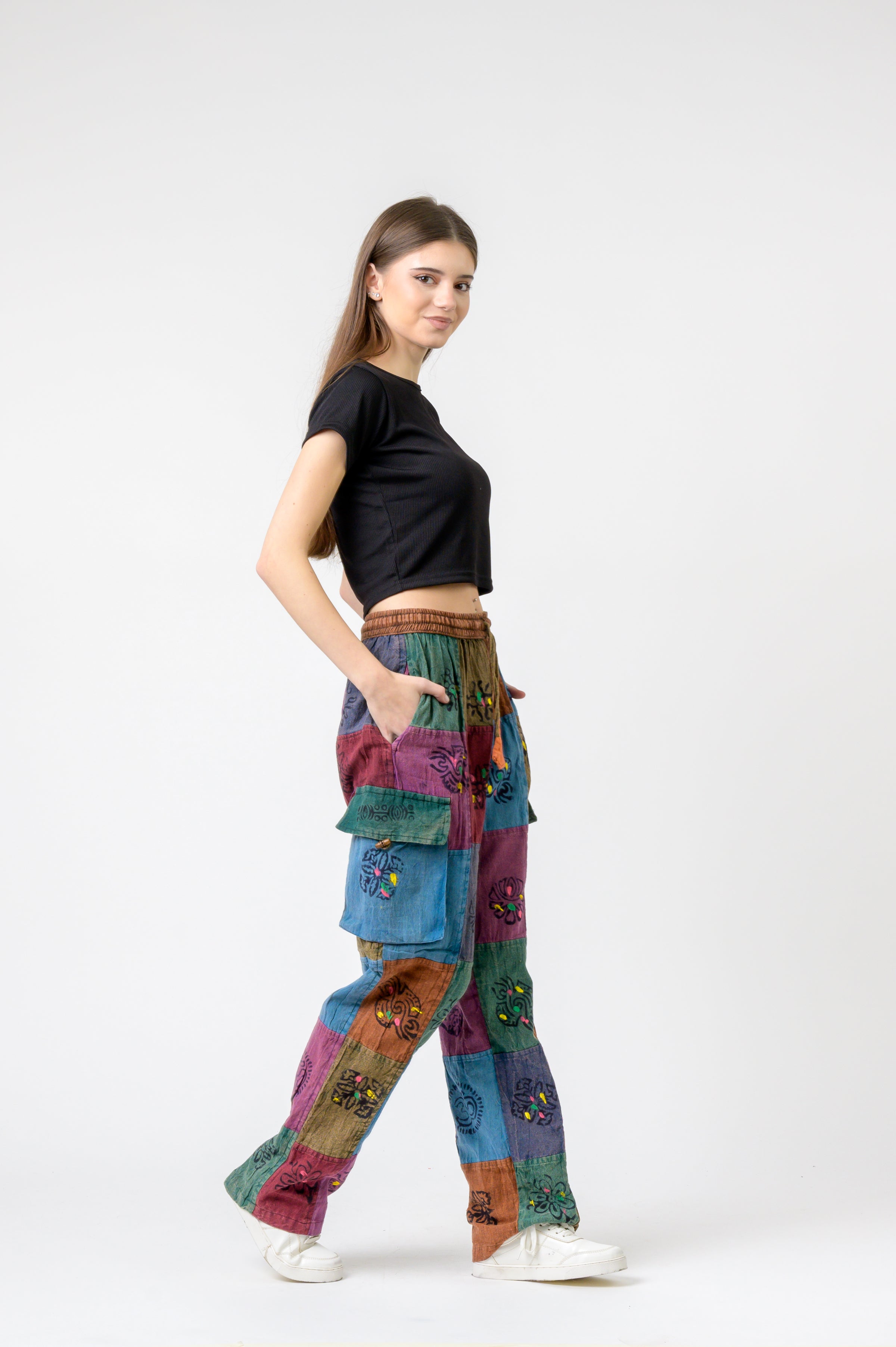 Mixed Tie-Waist Straight Pants