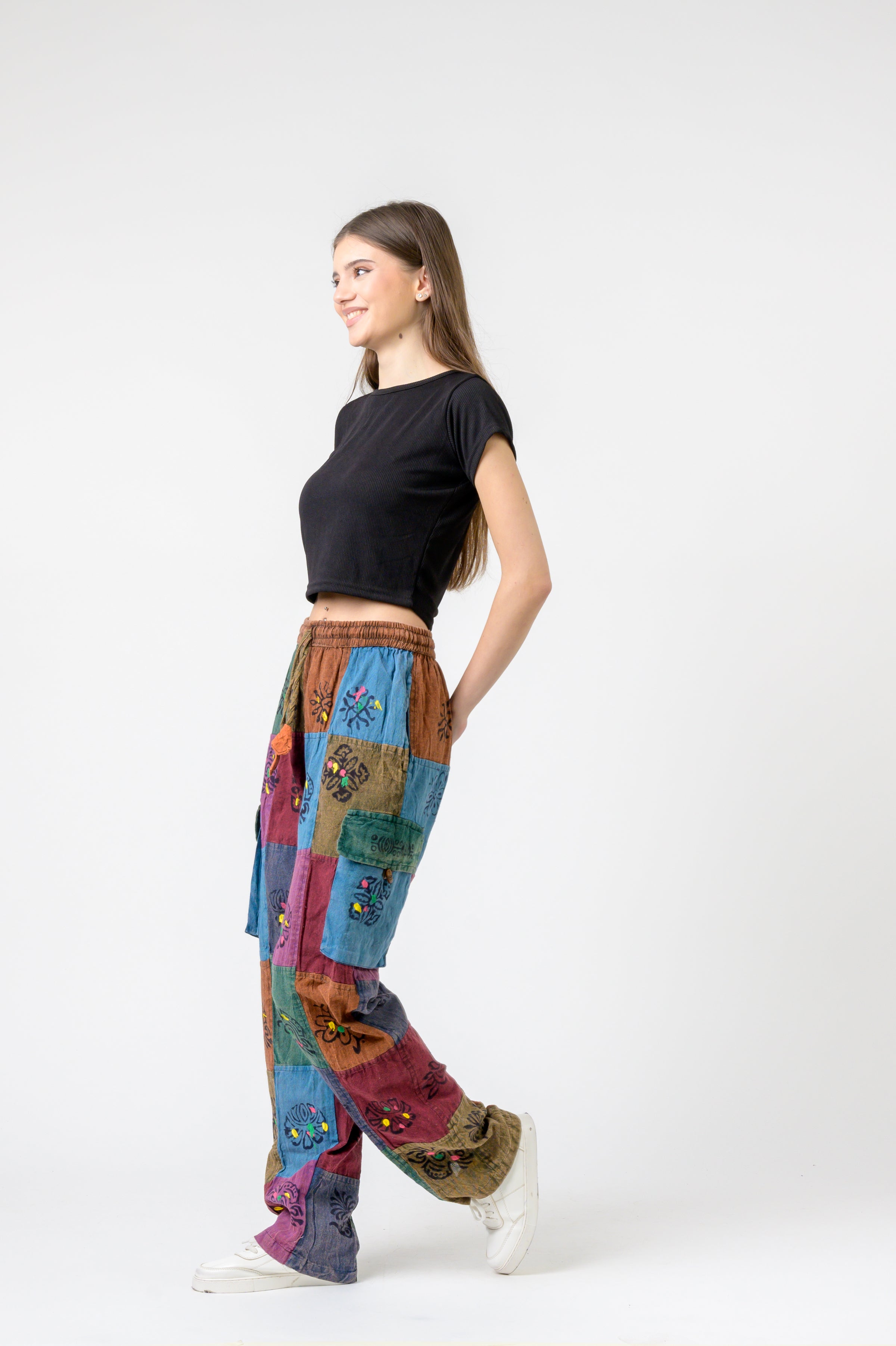 Rhea Mixed Tie-Waist Straight Pants