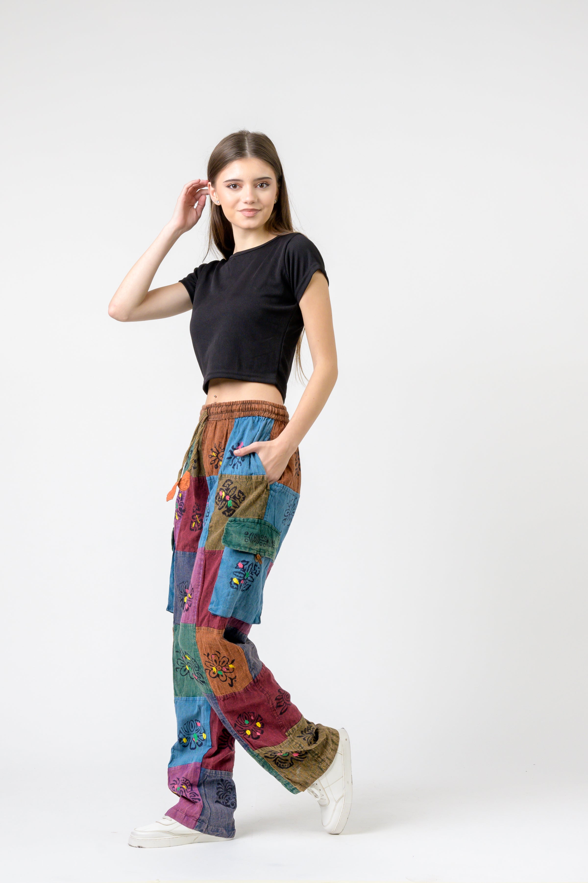 Rhea Mixed Tie-Waist Straight Pants