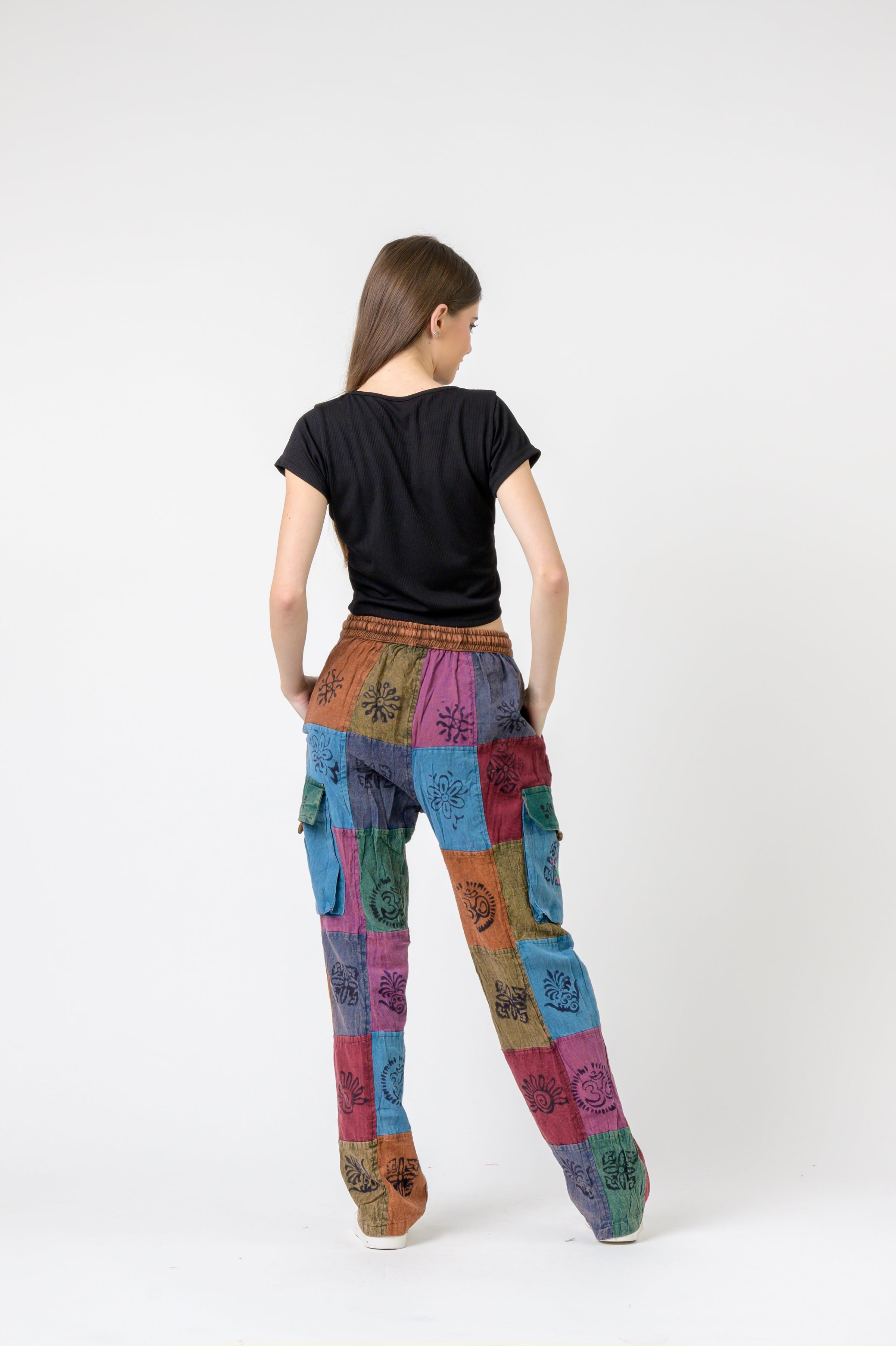Mixed Tie-Waist Straight Pants
