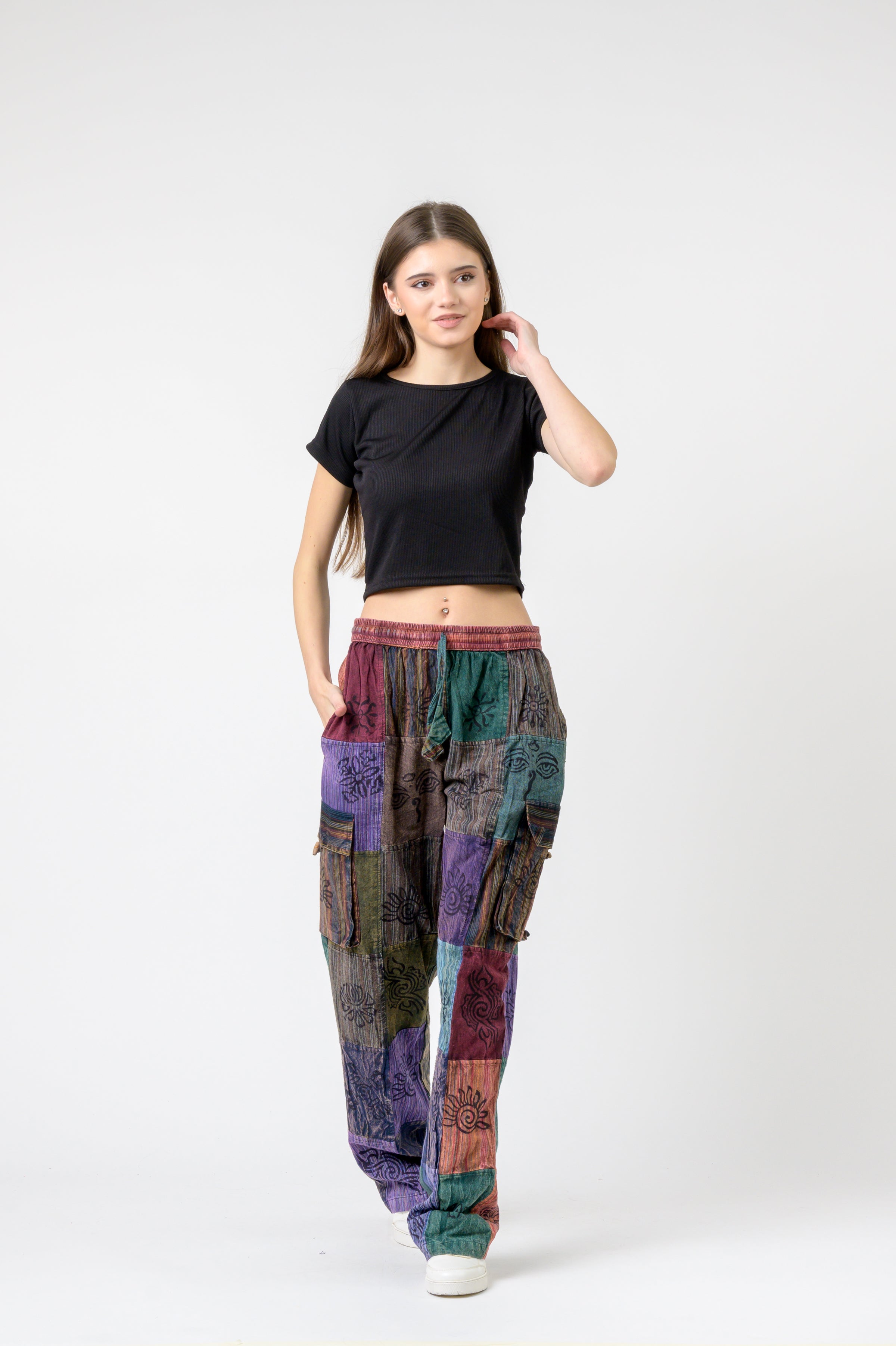 Mixed Tie-Waist Straight Pants