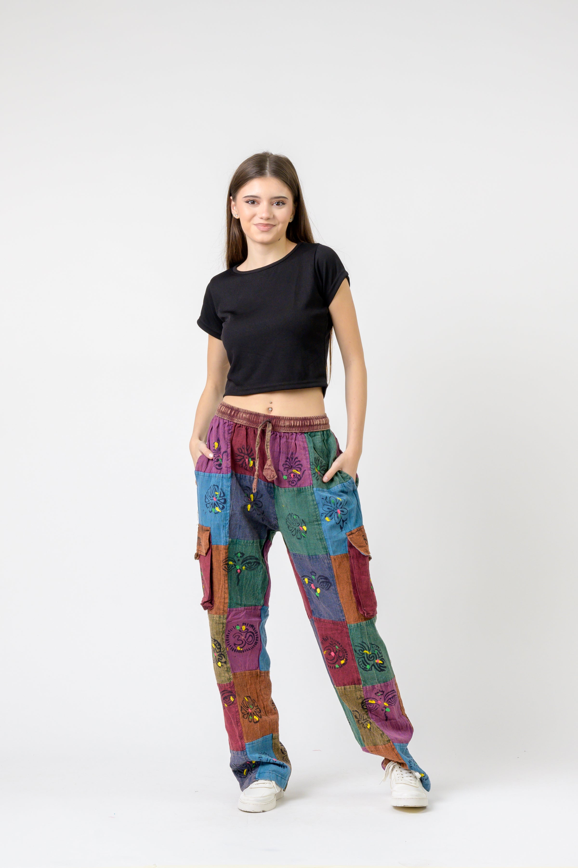 Mixed Tie-Waist Straight Pants