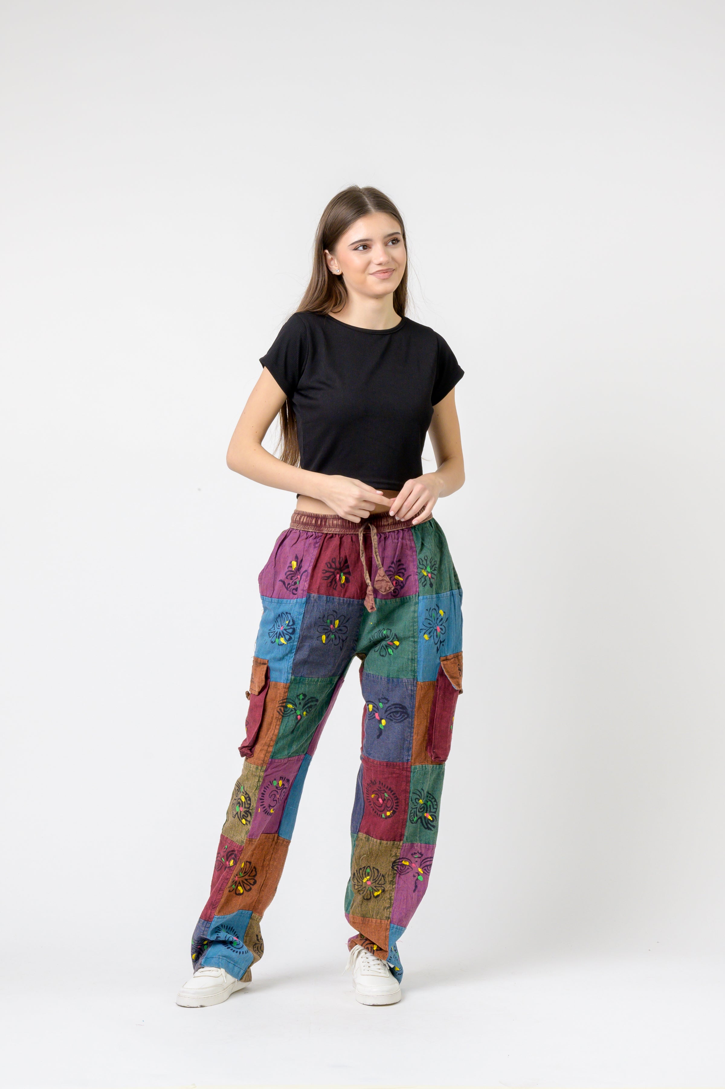 Mixed Tie-Waist Straight Pants
