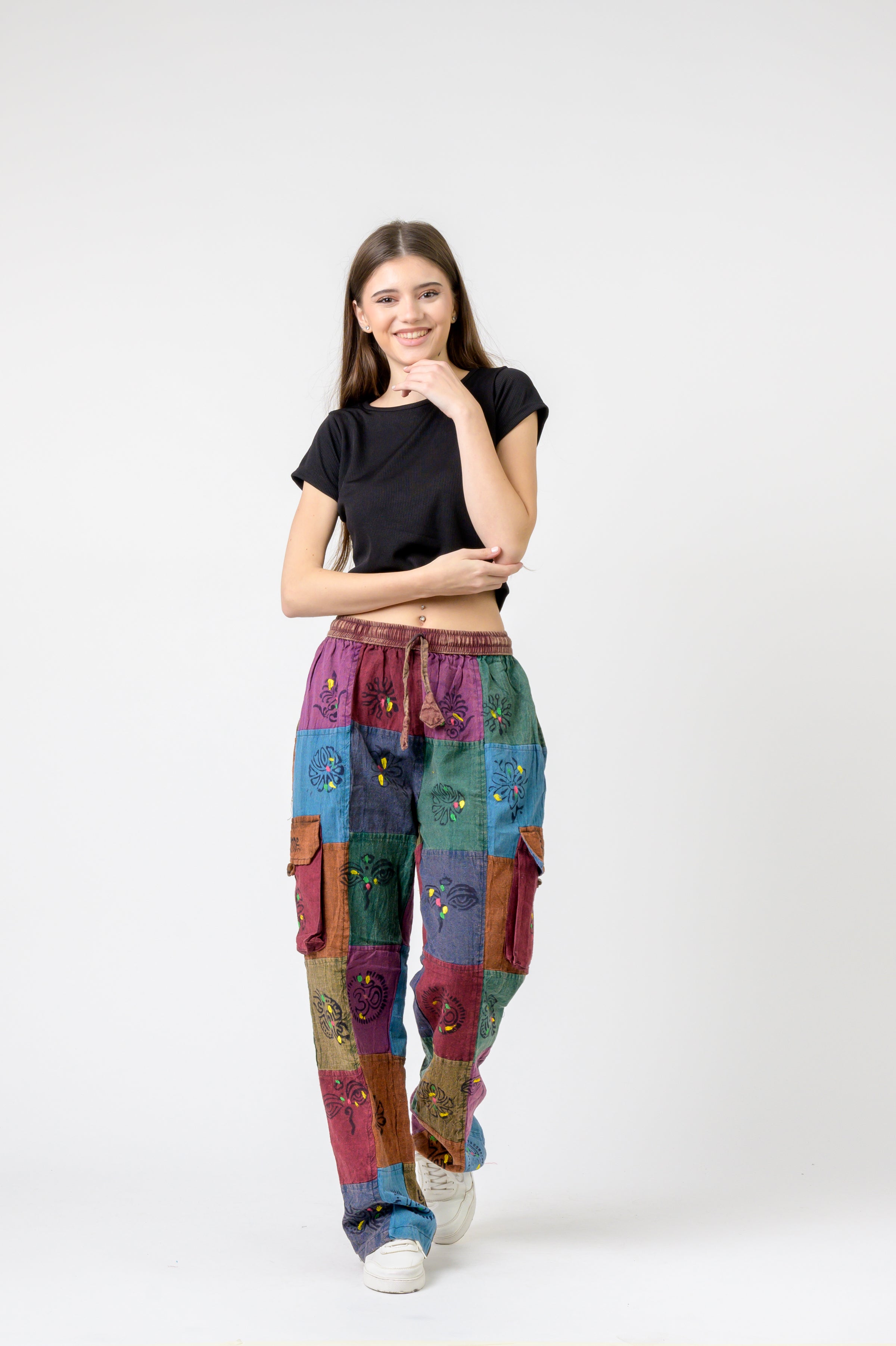 Mixed Tie-Waist Straight Pants