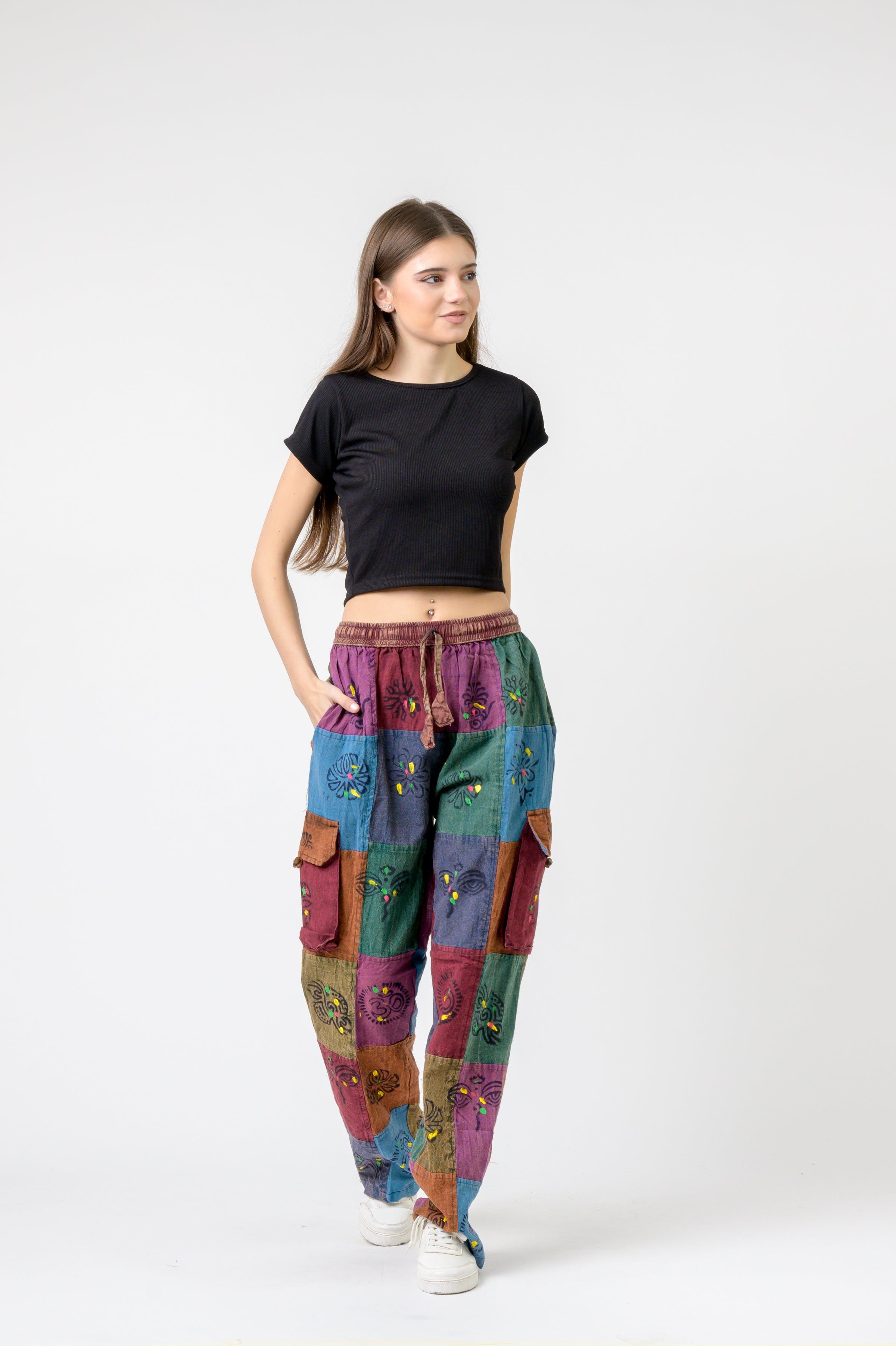 Rhea Mixed Tie-Waist Straight Pants