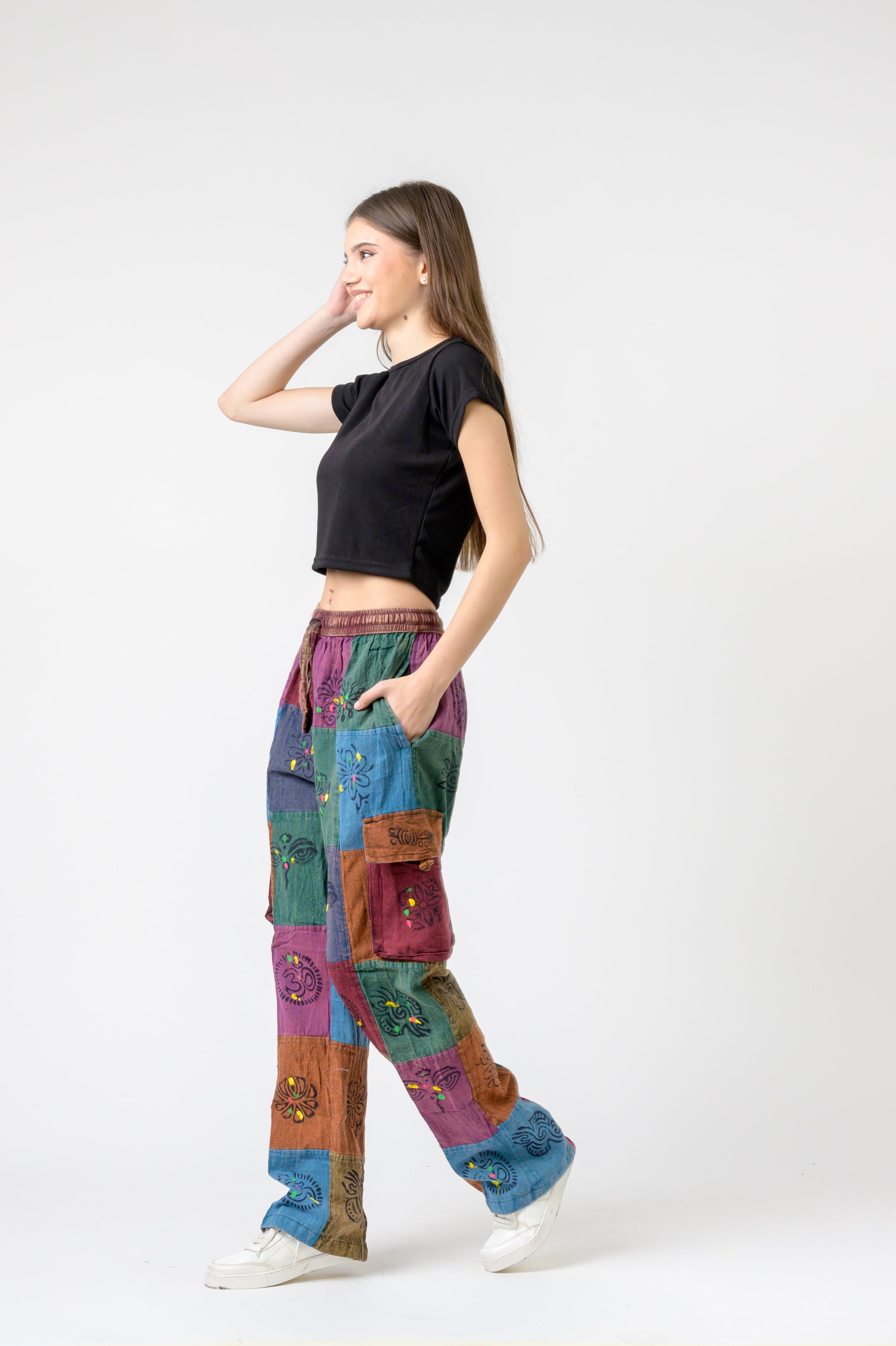 Mixed Tie-Waist Straight Pants