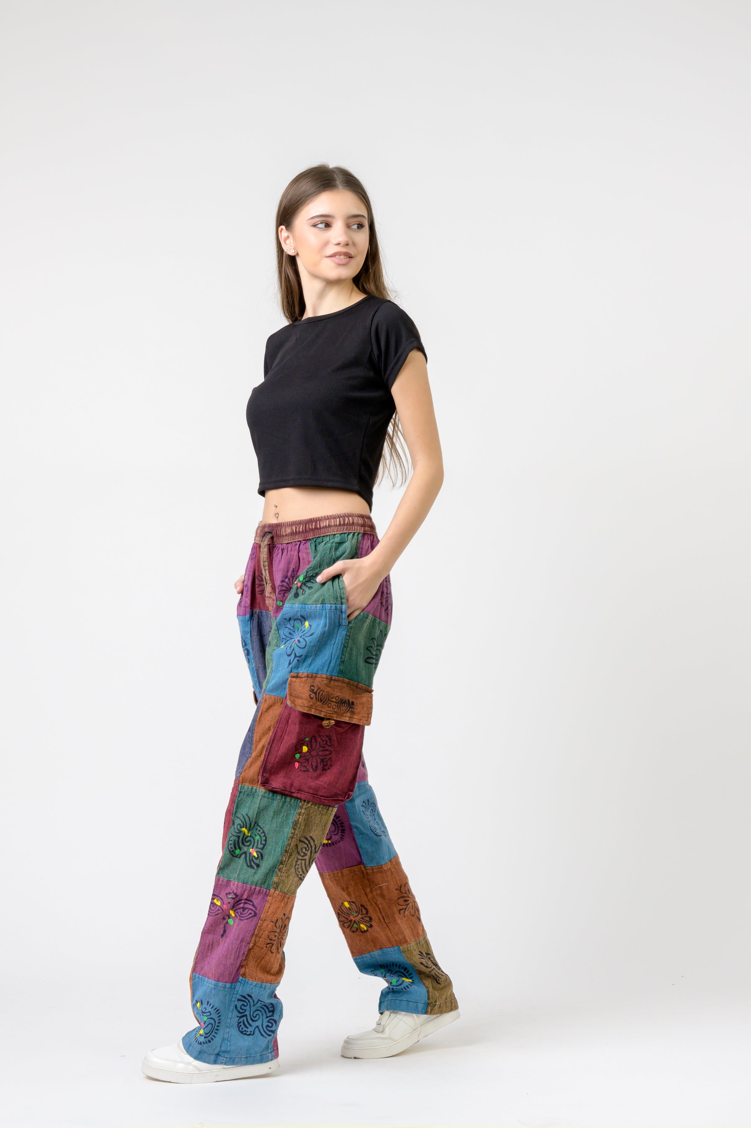 Mixed Tie-Waist Straight Pants
