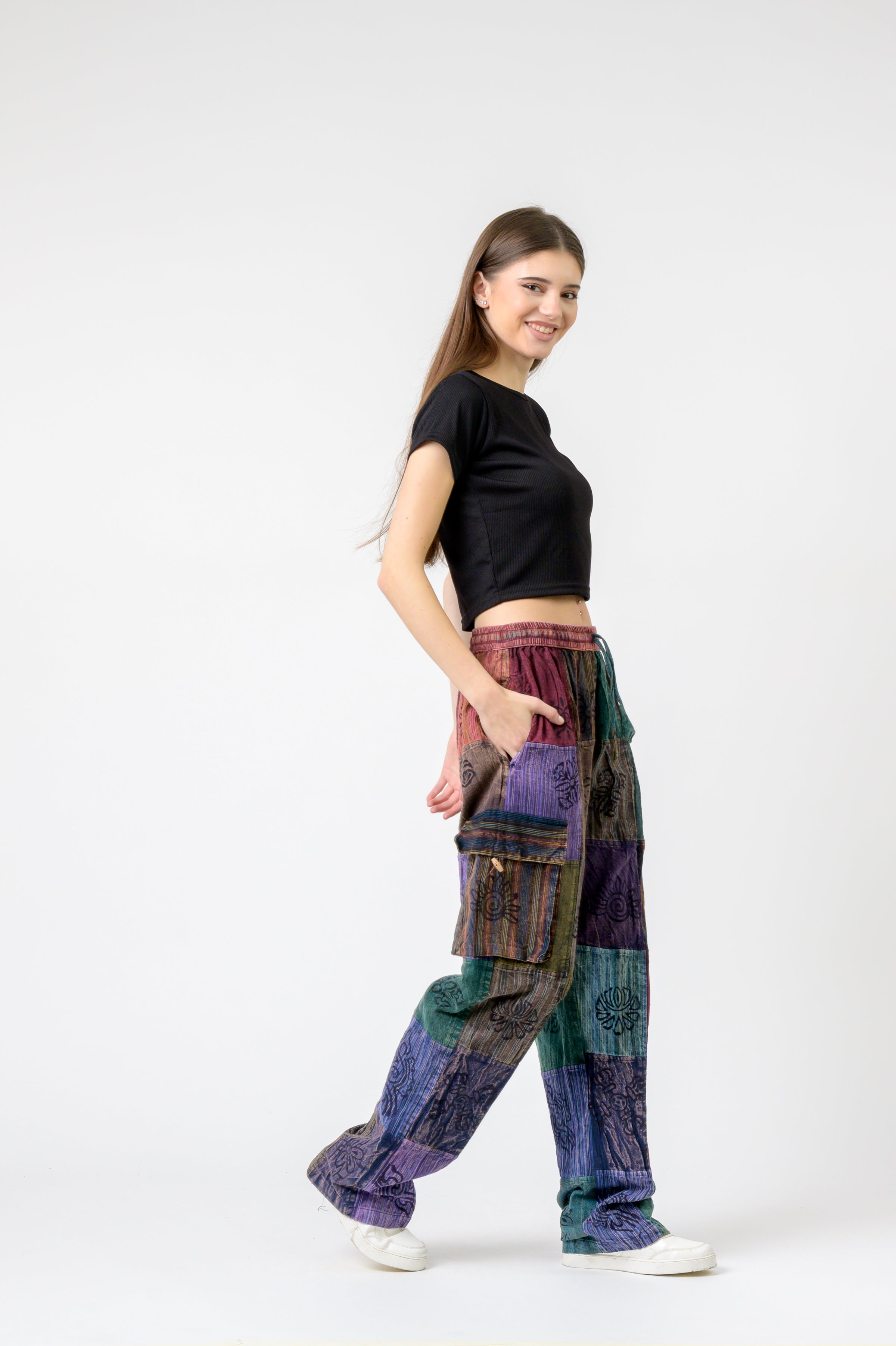 Rhea Mixed Tie-Waist Straight Pants