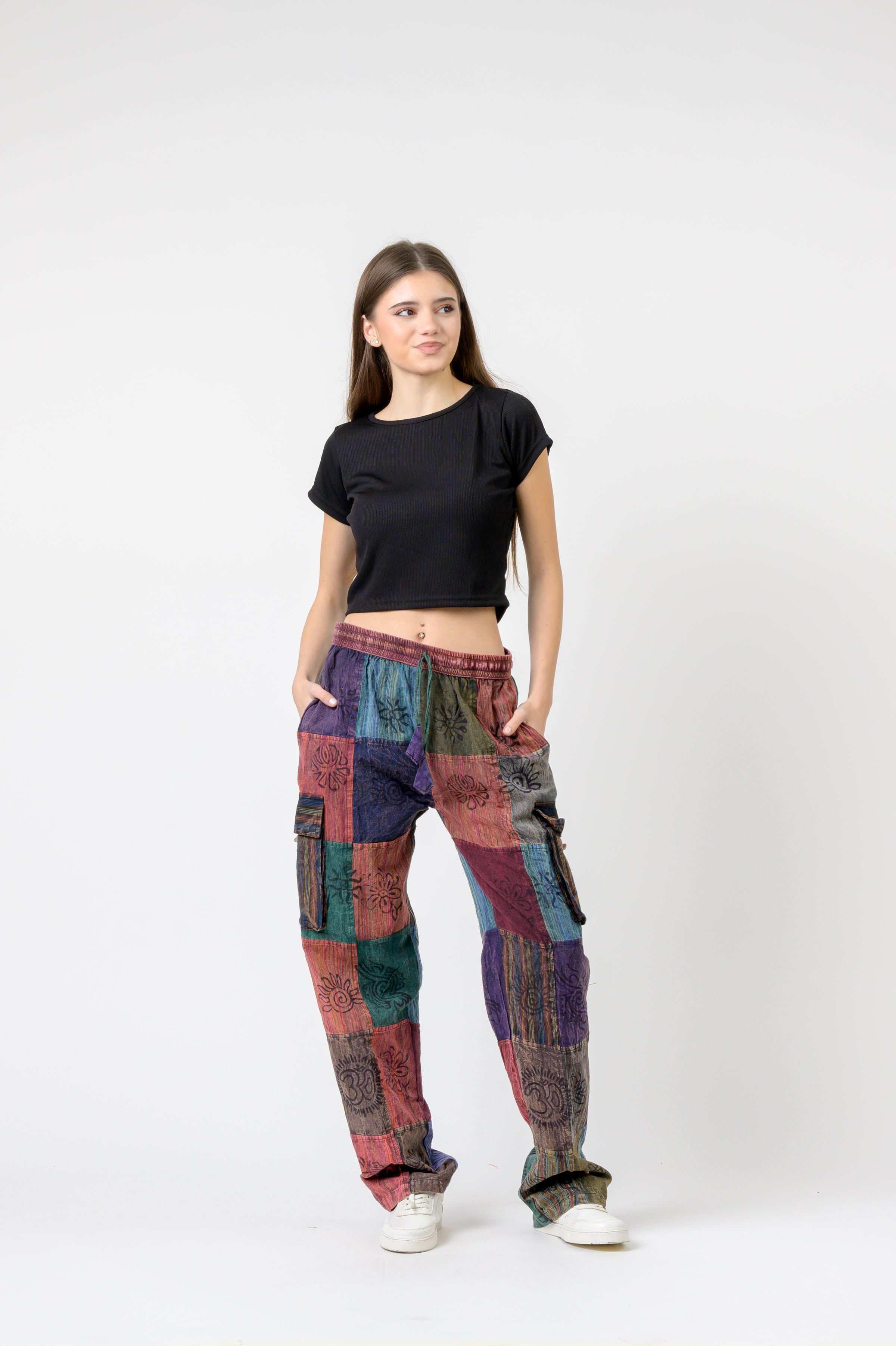 Rhea Mixed Tie-Waist Straight Pants