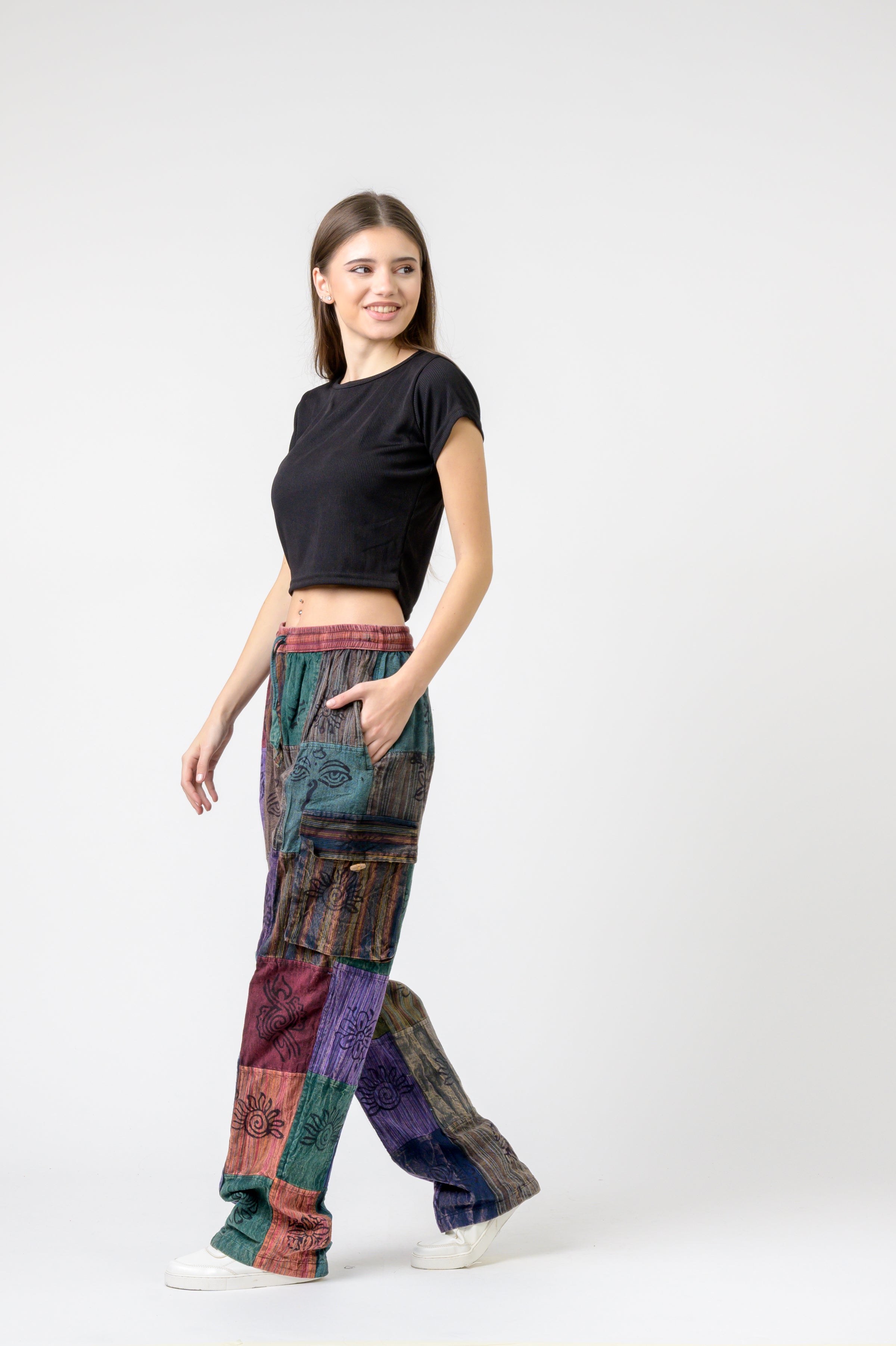 Rhea Mixed Tie-Waist Straight Pants