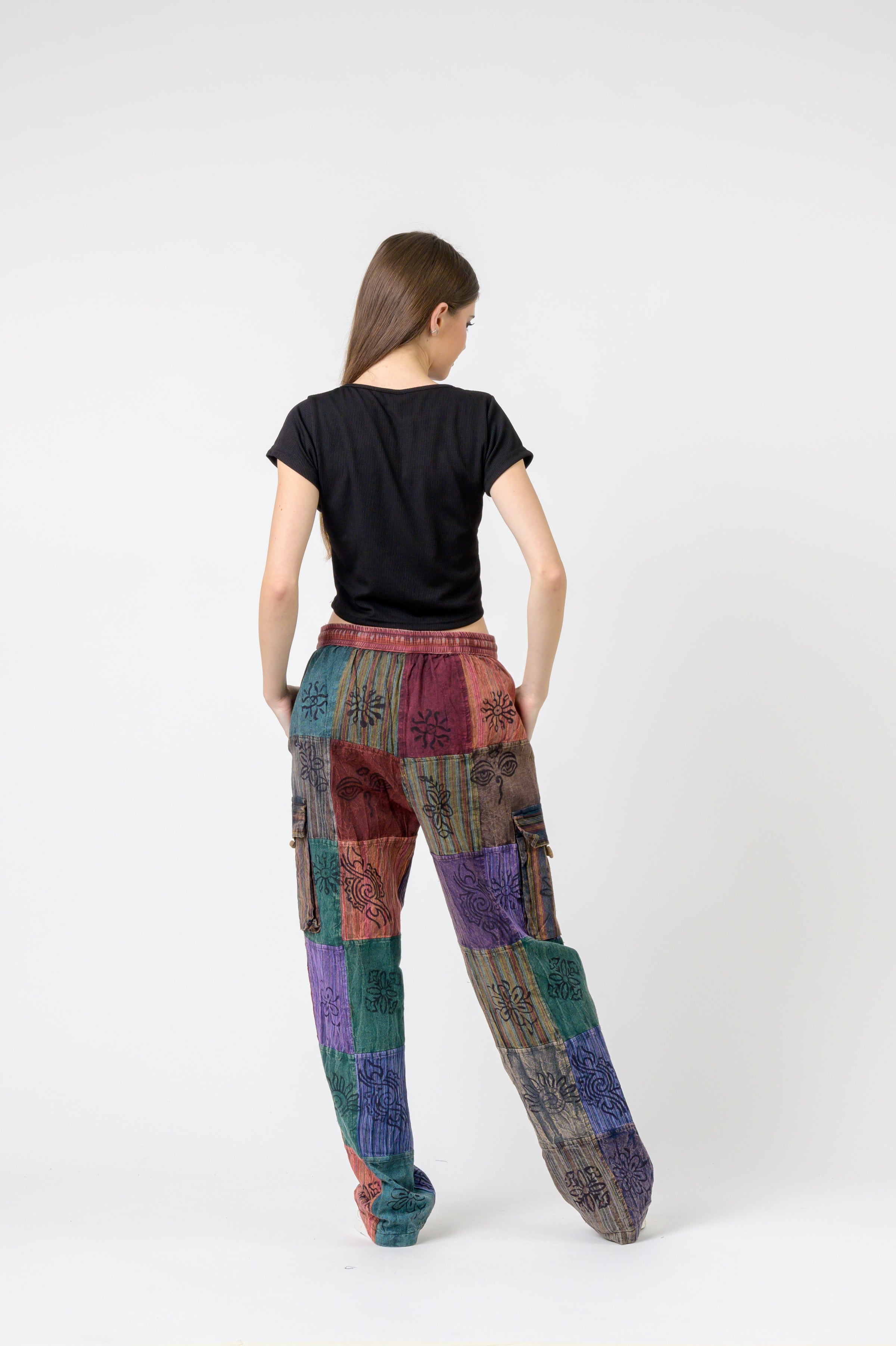 Mixed Tie-Waist Straight Pants