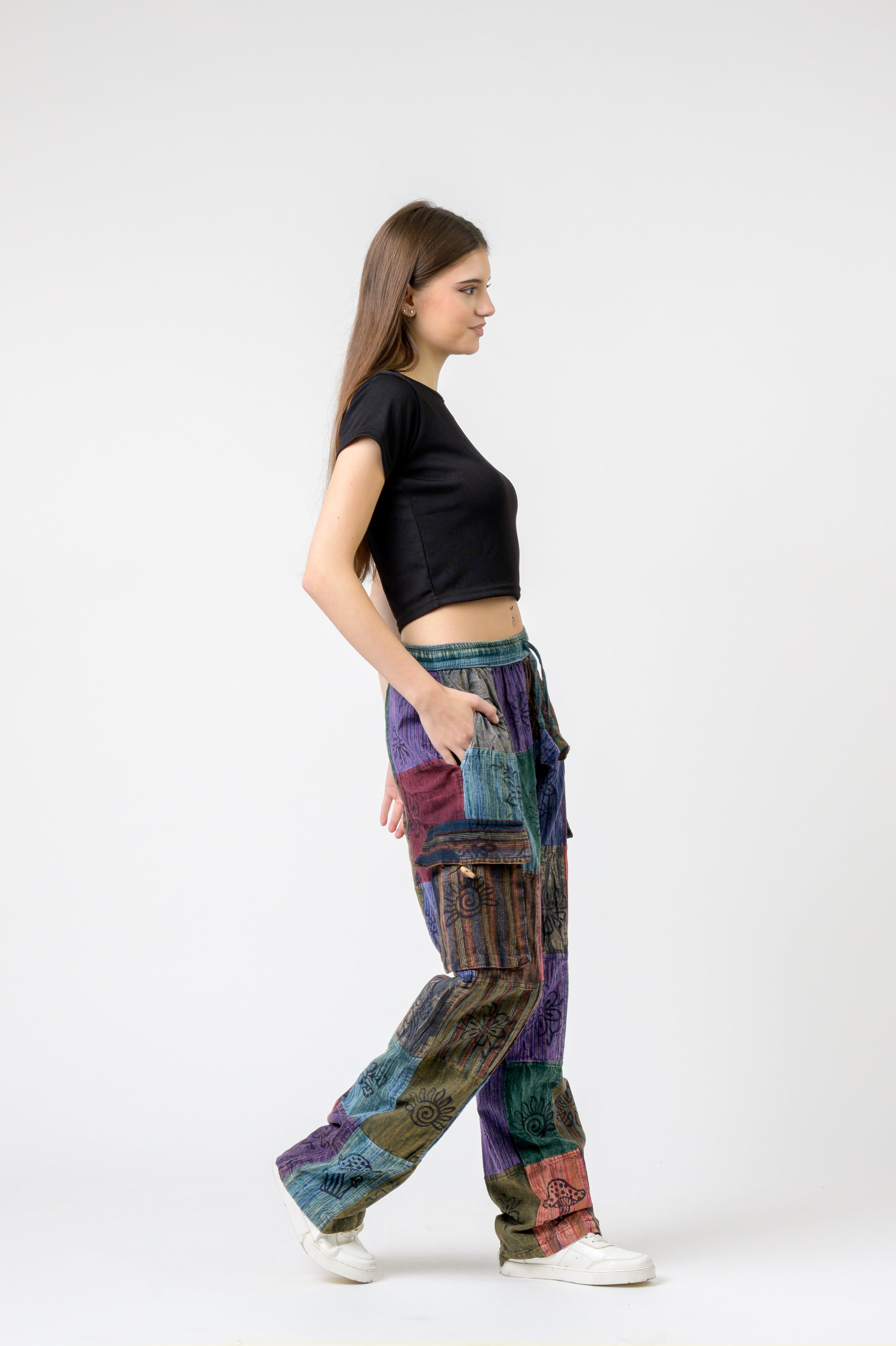 Mixed Tie-Waist Straight Pants