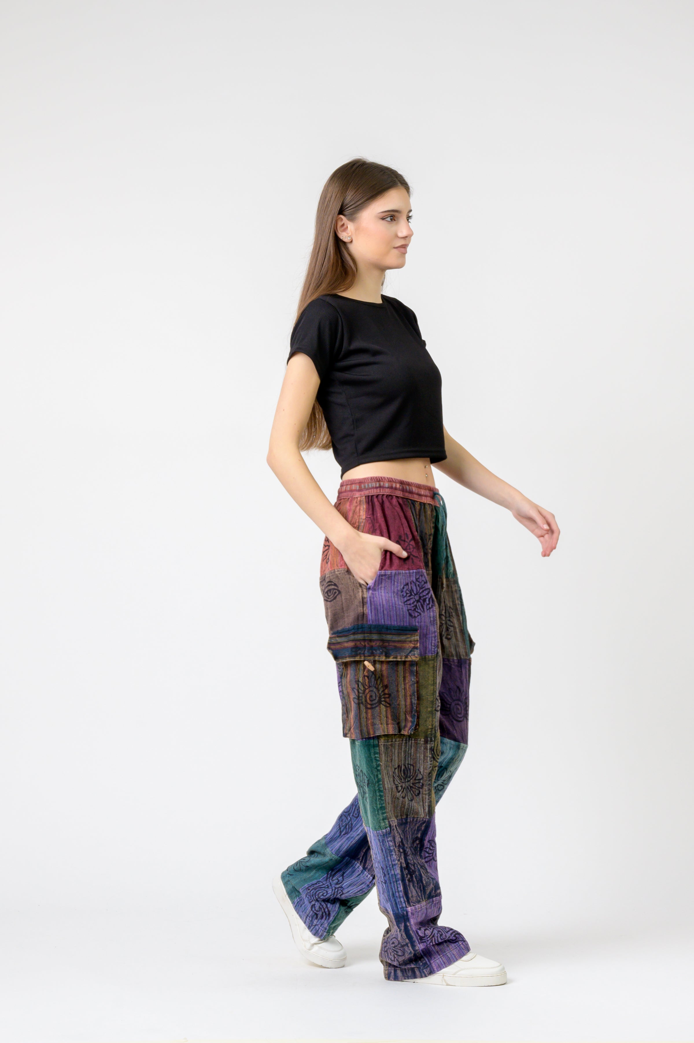 Mixed Tie-Waist Straight Pants