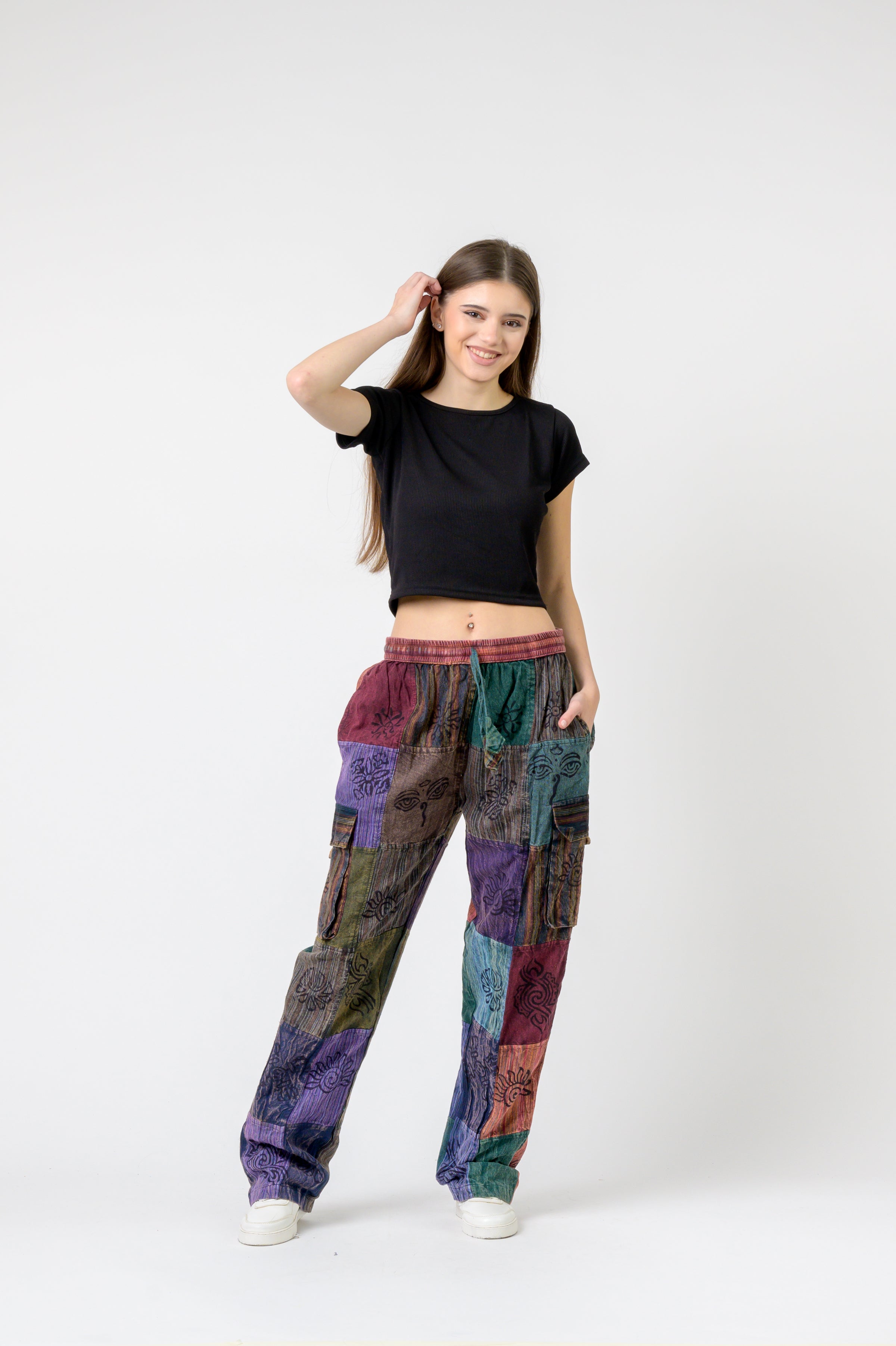 Mixed Tie-Waist Straight Pants