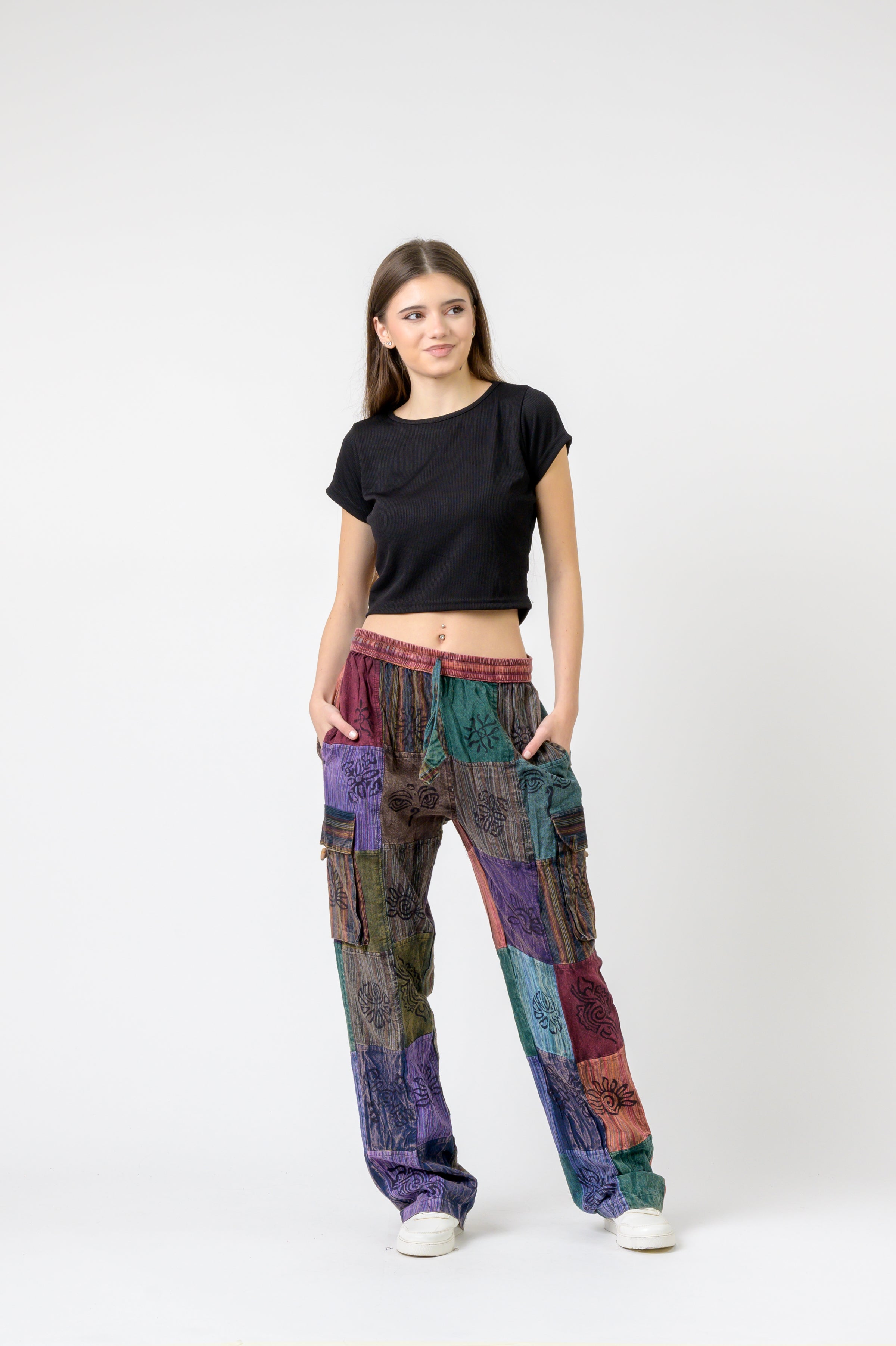 Mixed Tie-Waist Straight Pants