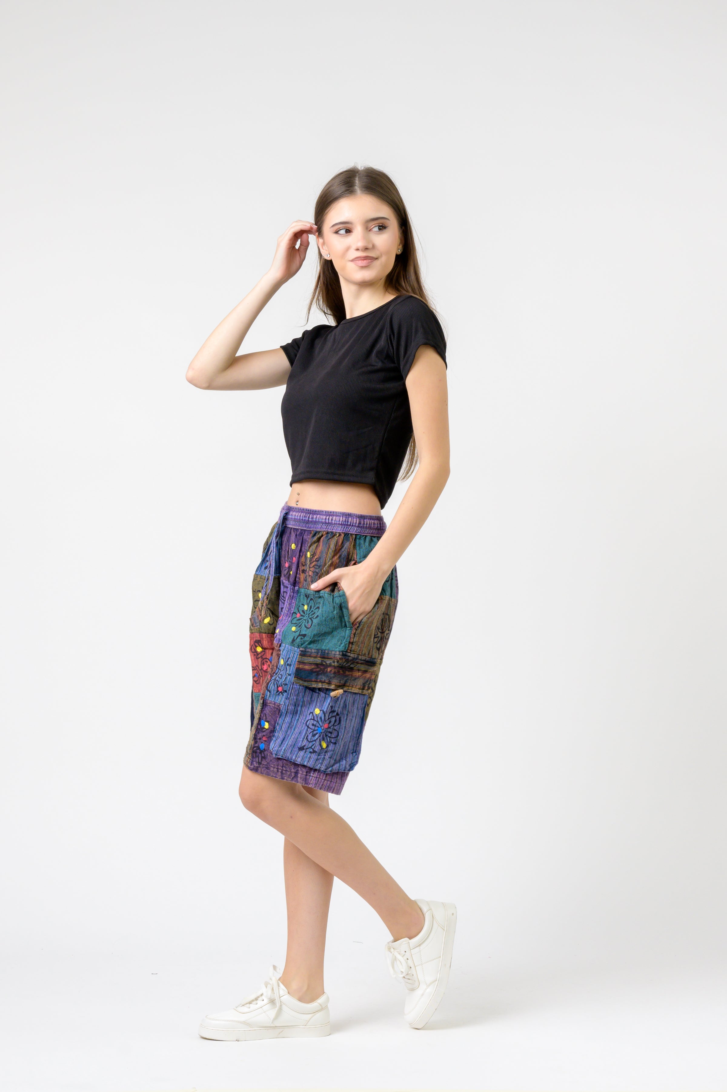 Patch Tie-Waist Shorts - Multicolor