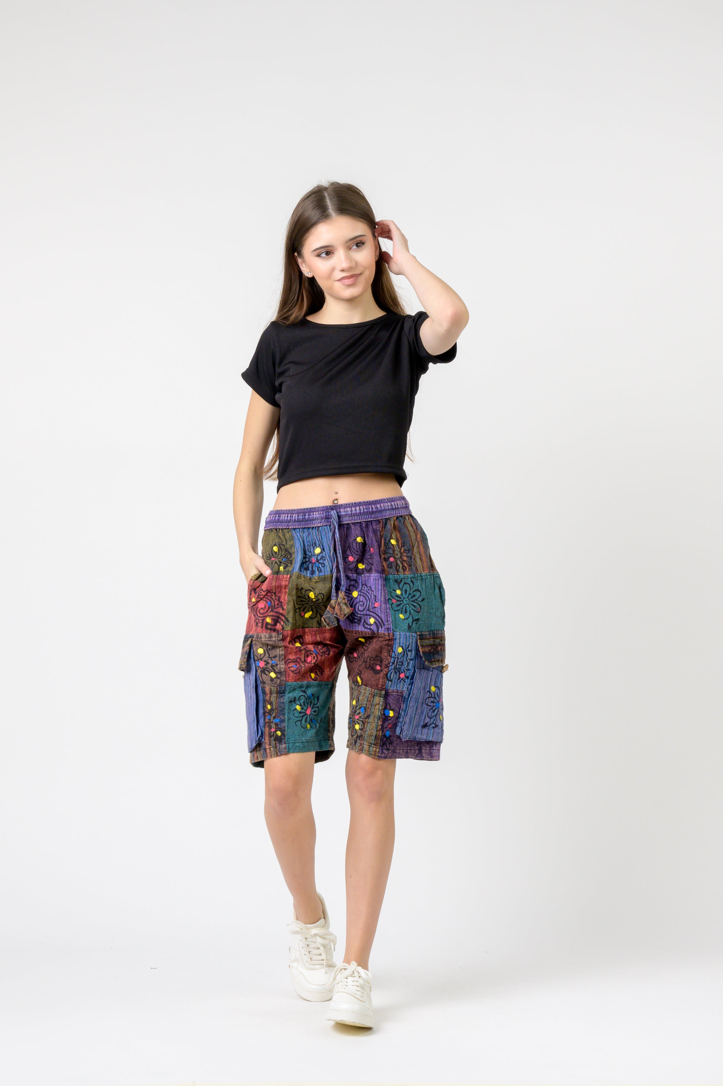 Patch Tie-Waist Shorts - Multicolor