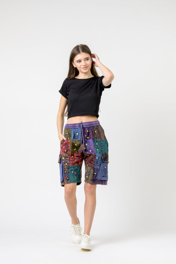Patch Tie-Waist Shorts - Multicolor