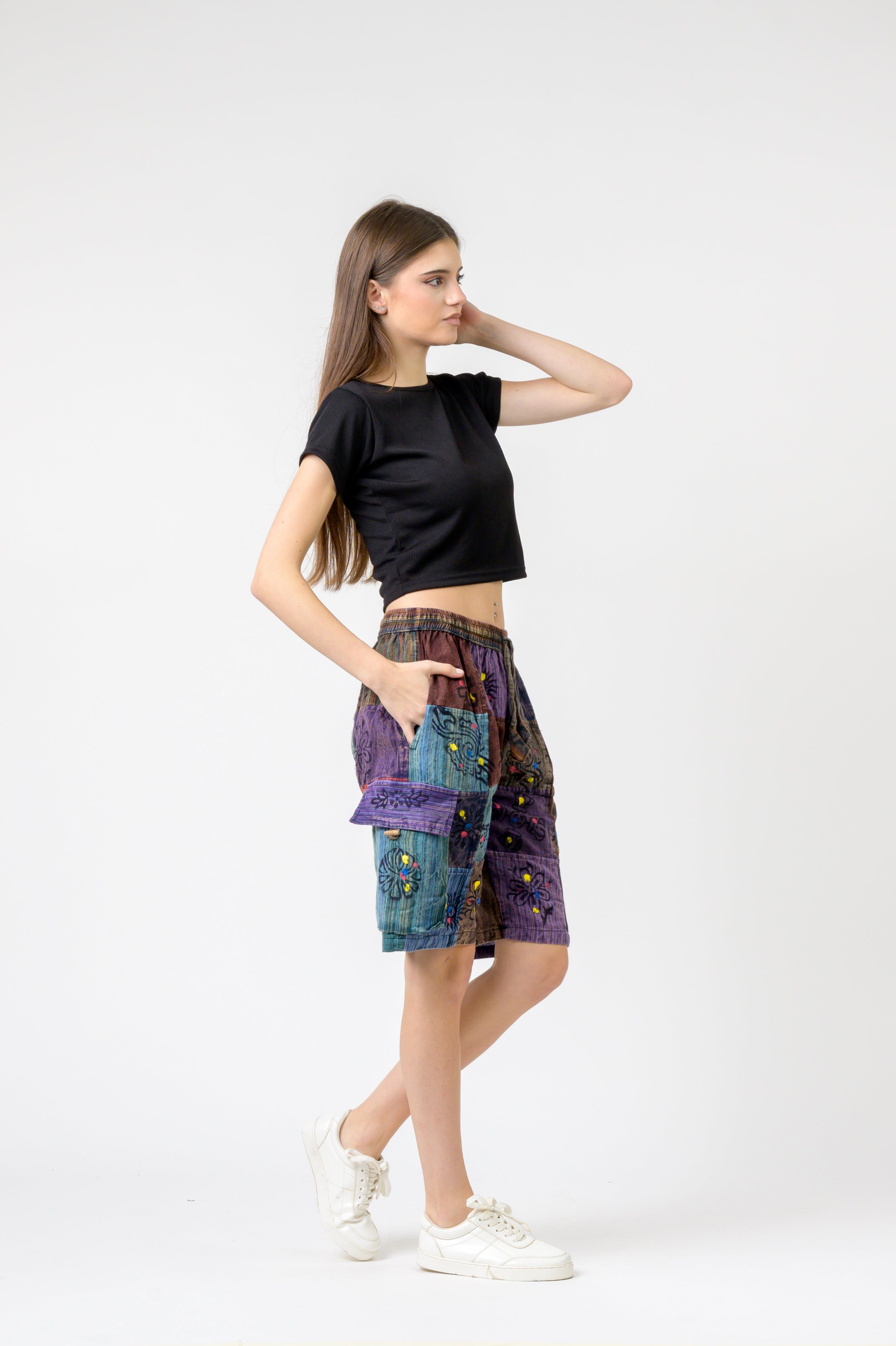 Patch Tie-Waist Shorts - Multicolor