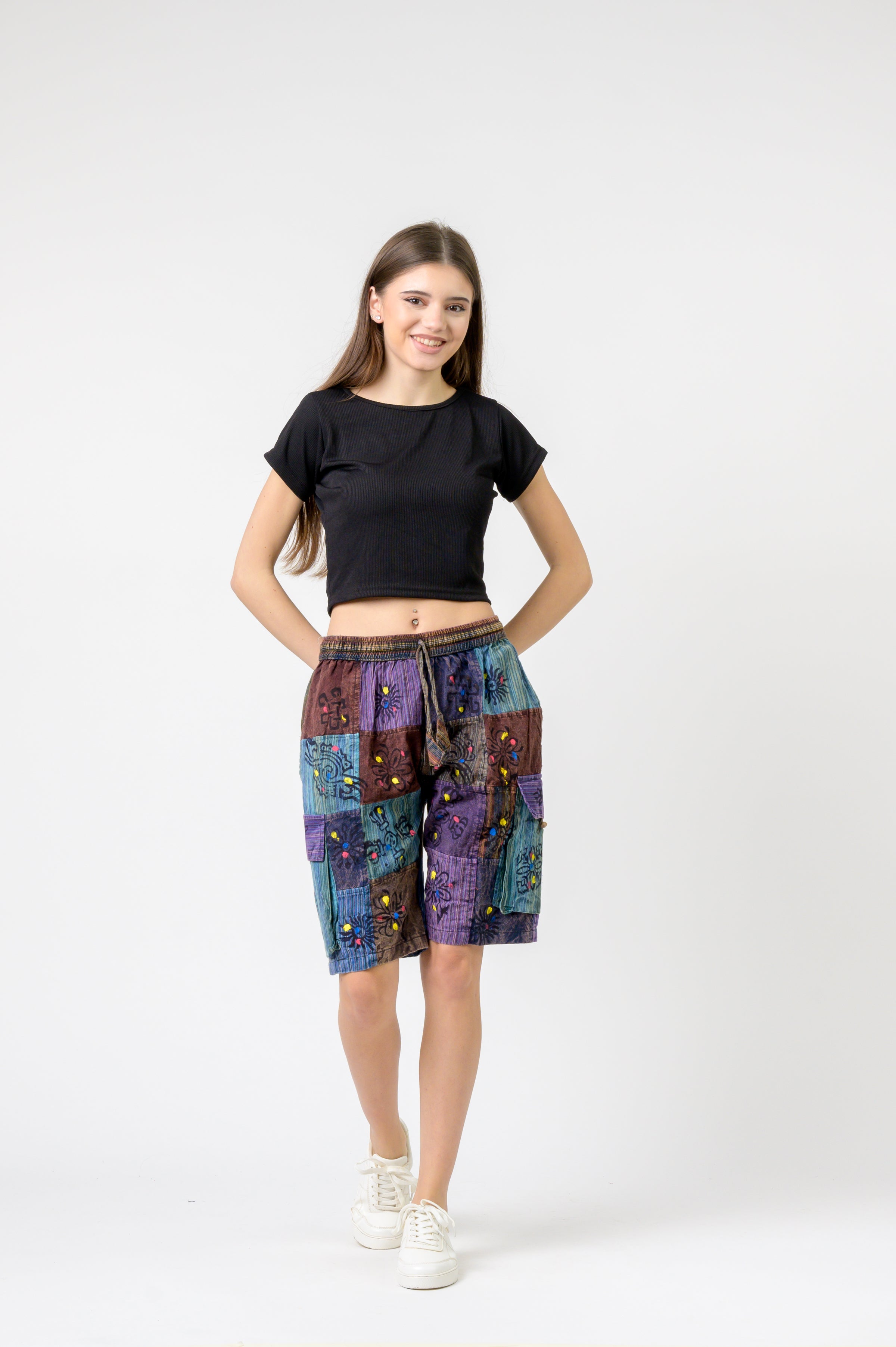 Patch Tie-Waist Shorts - Multicolor