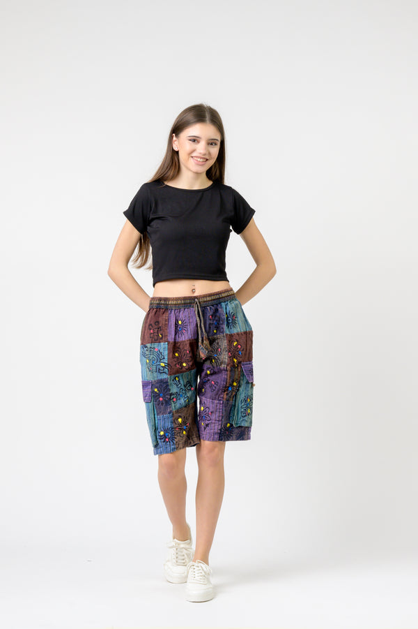 Patch Tie-Waist Shorts - Multicolor