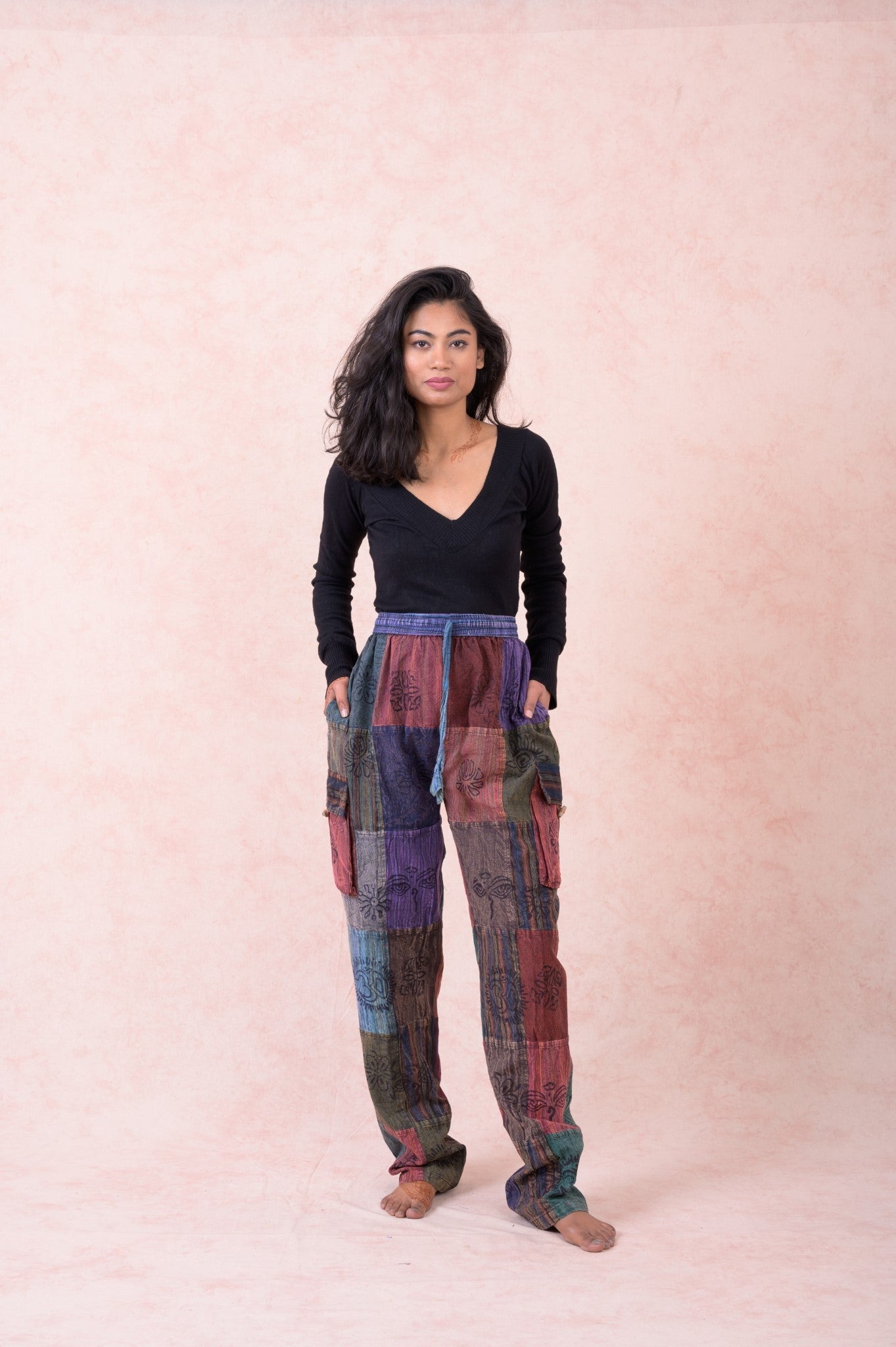 Rhea Color Patch Tie-Waist Pants