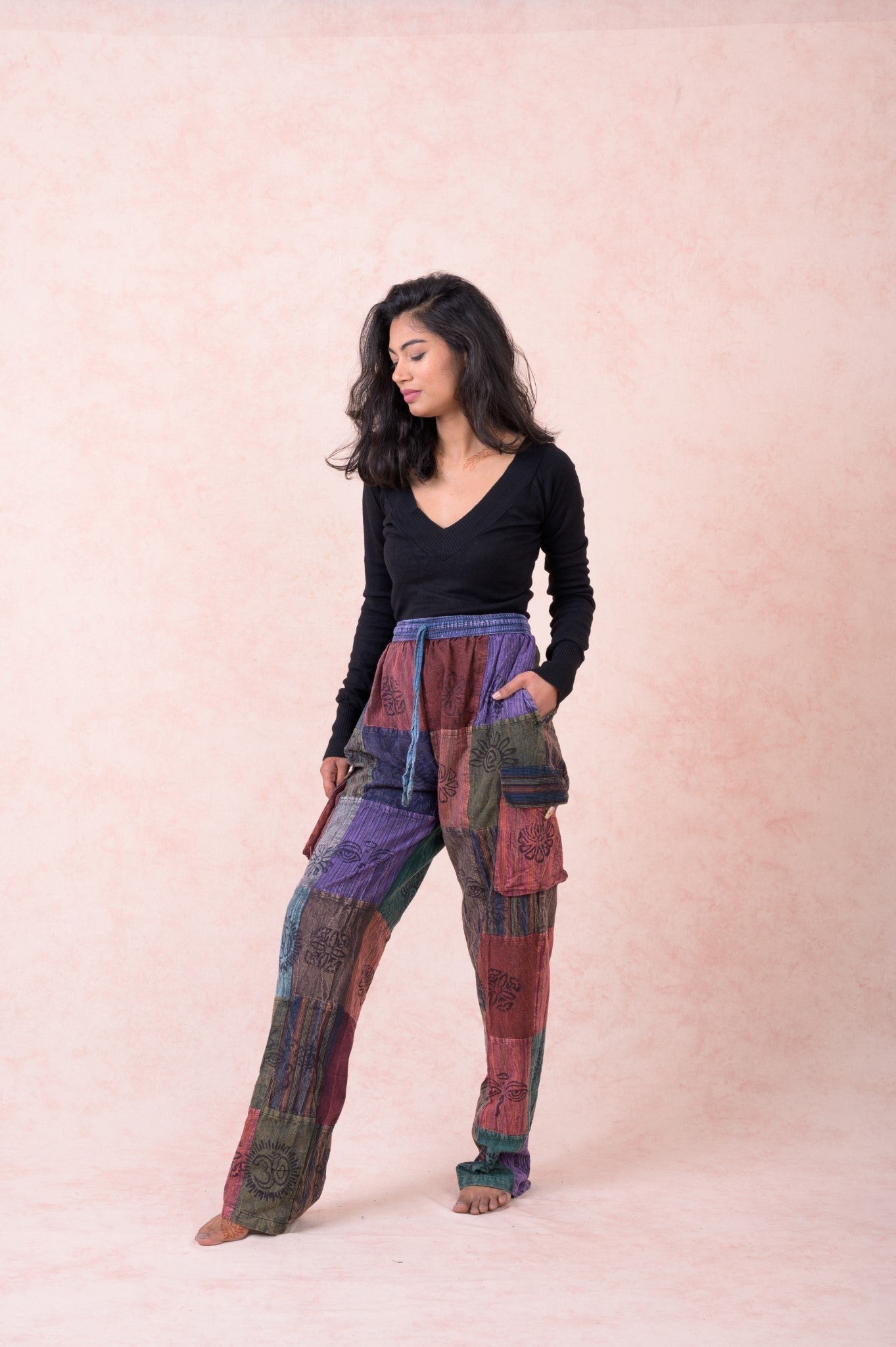 Rhea Color Patch Tie-Waist Pants