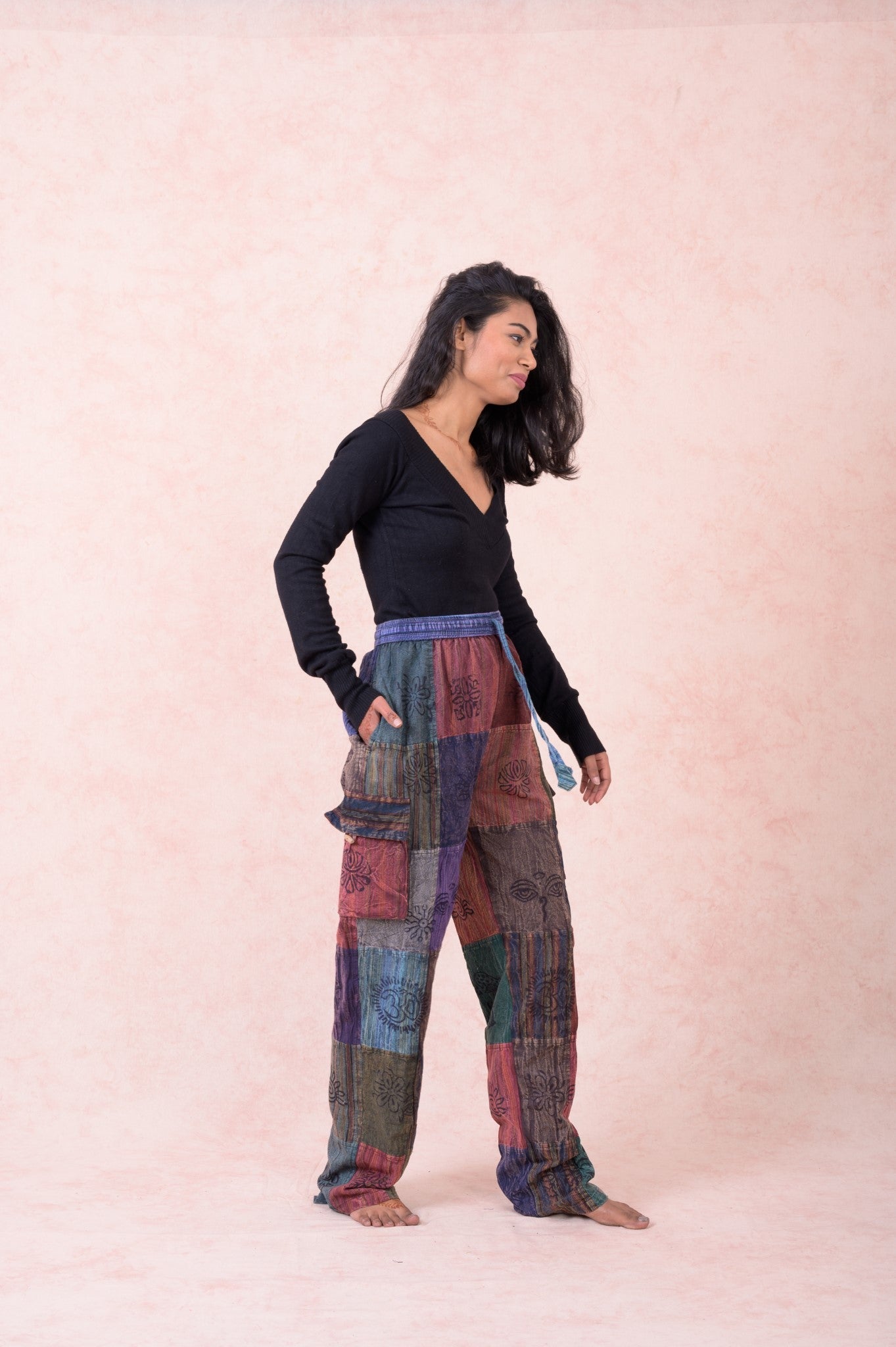 Rhea Color Patch Tie-Waist Pants