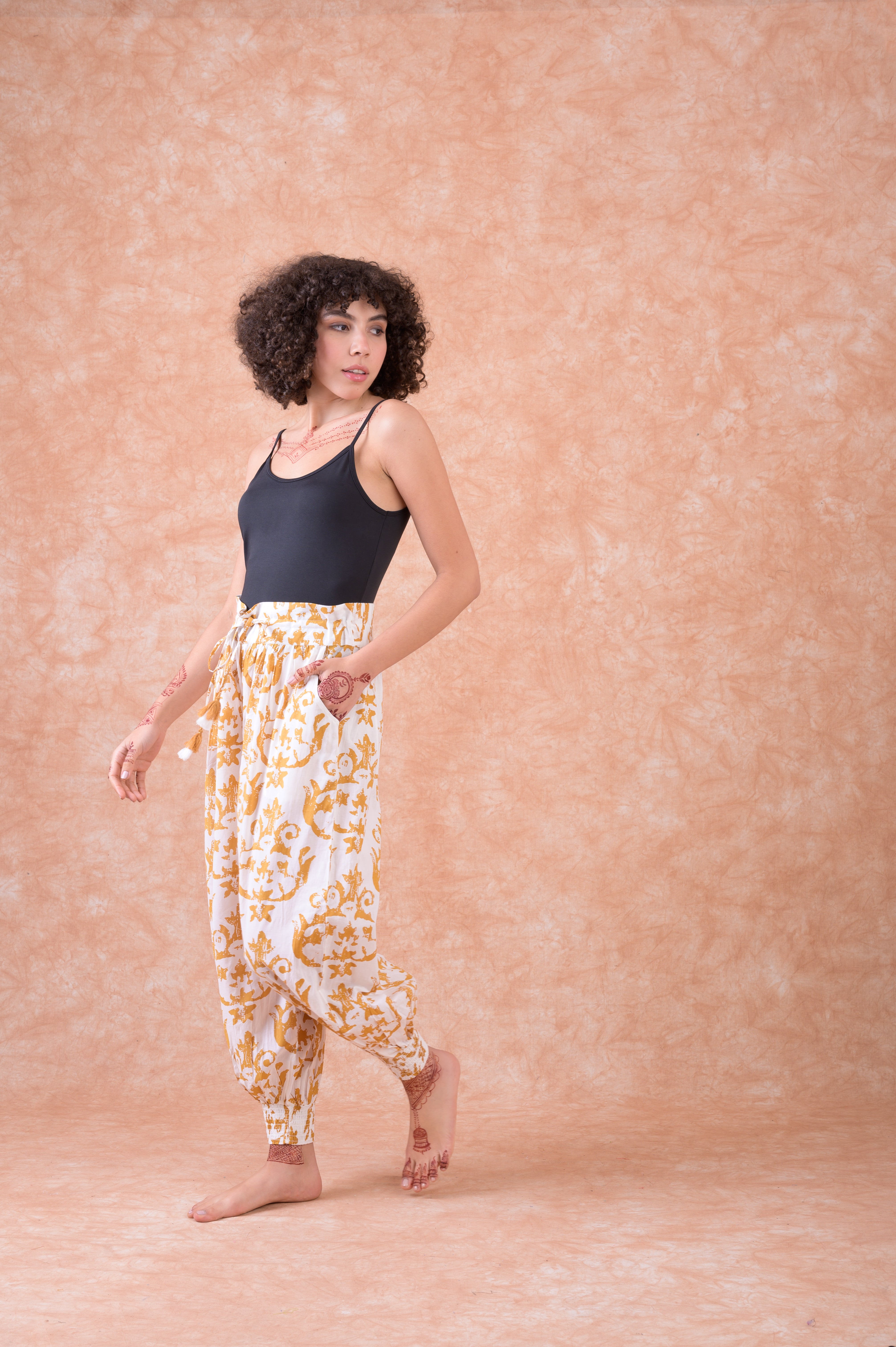Analina Print Harem Pants - Yellow