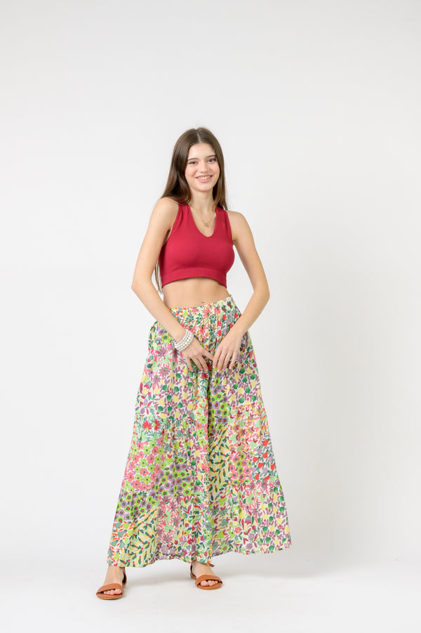 Flower Garden Gauchos Pants - Green