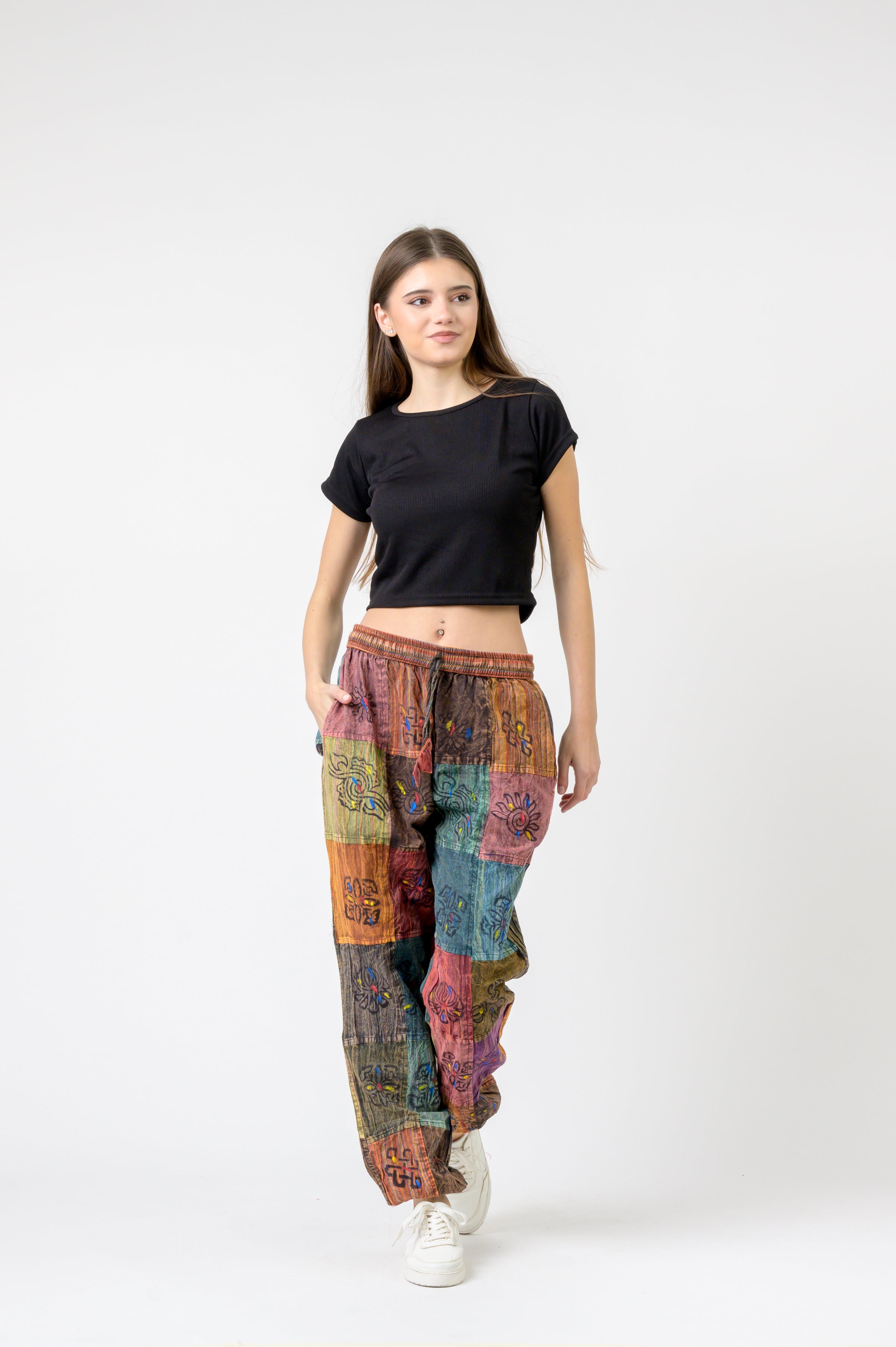Elastic Waist Patch Pants