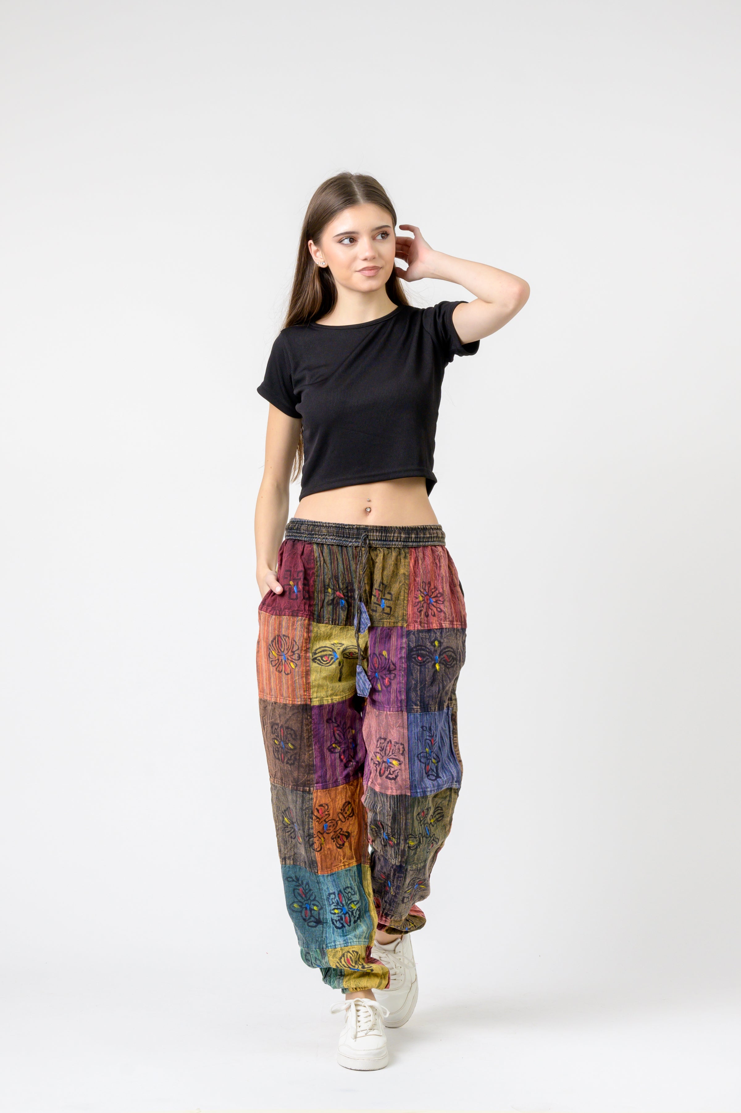 Elastic Waist Patch Pants