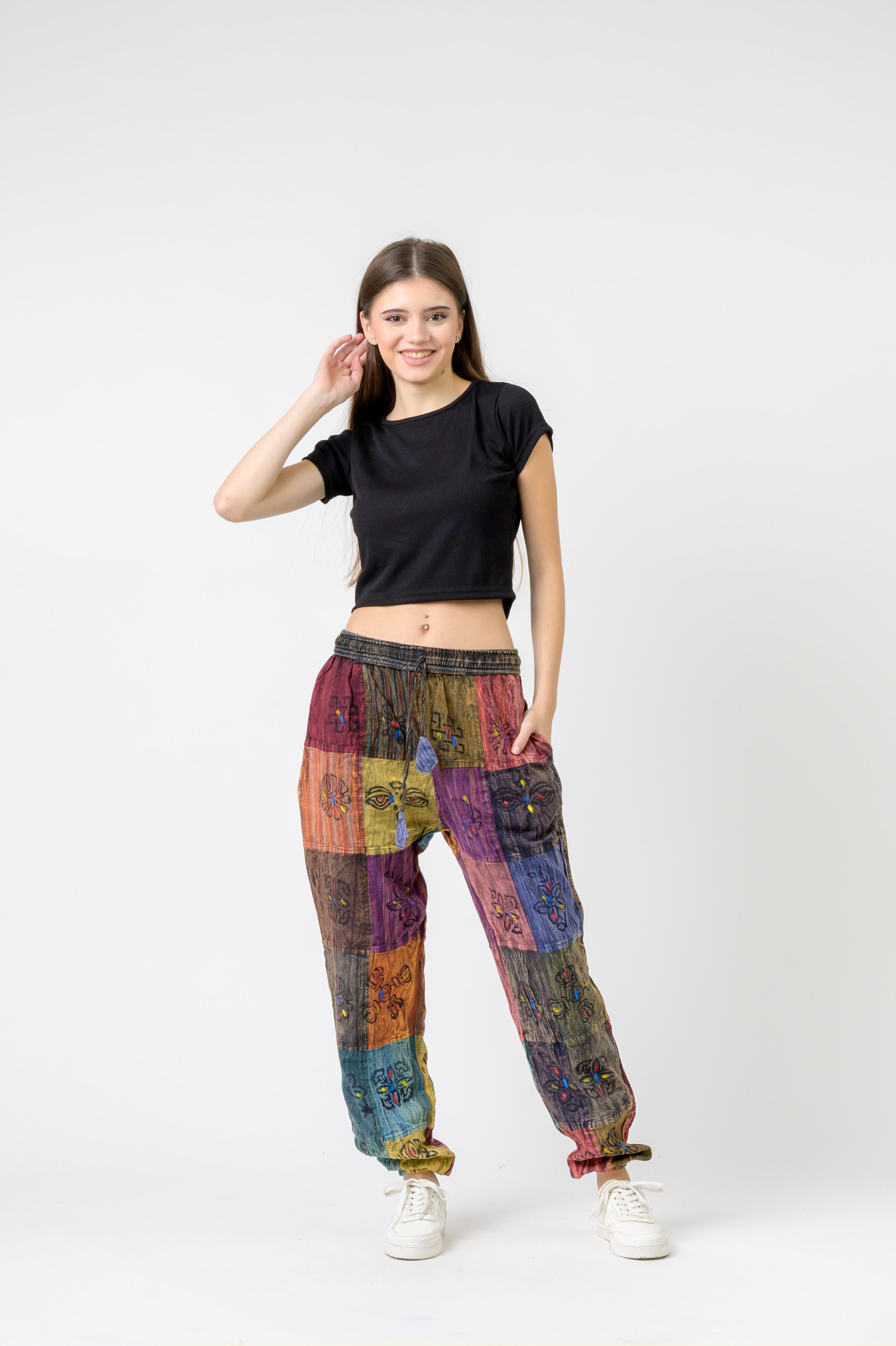 Elastic Waist Patch Pants