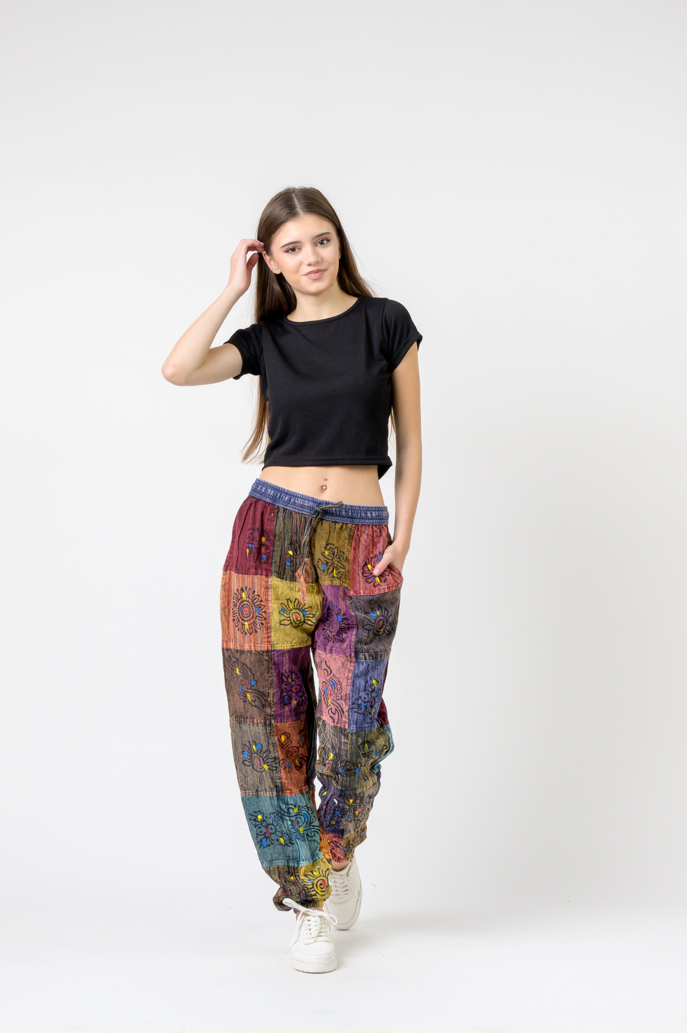 Elastic Waist Patch Pants