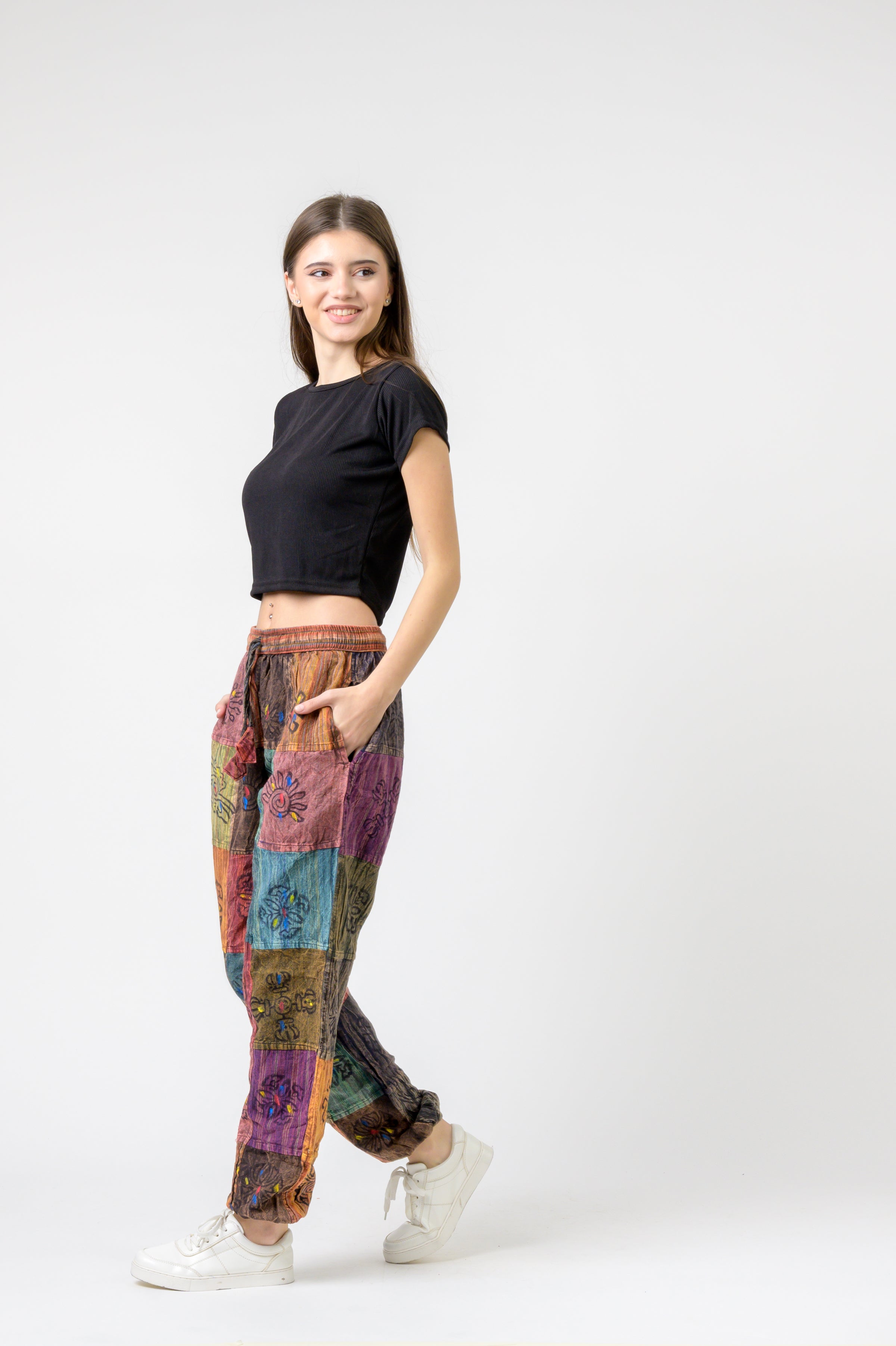 Elastic Waist Patch Pants