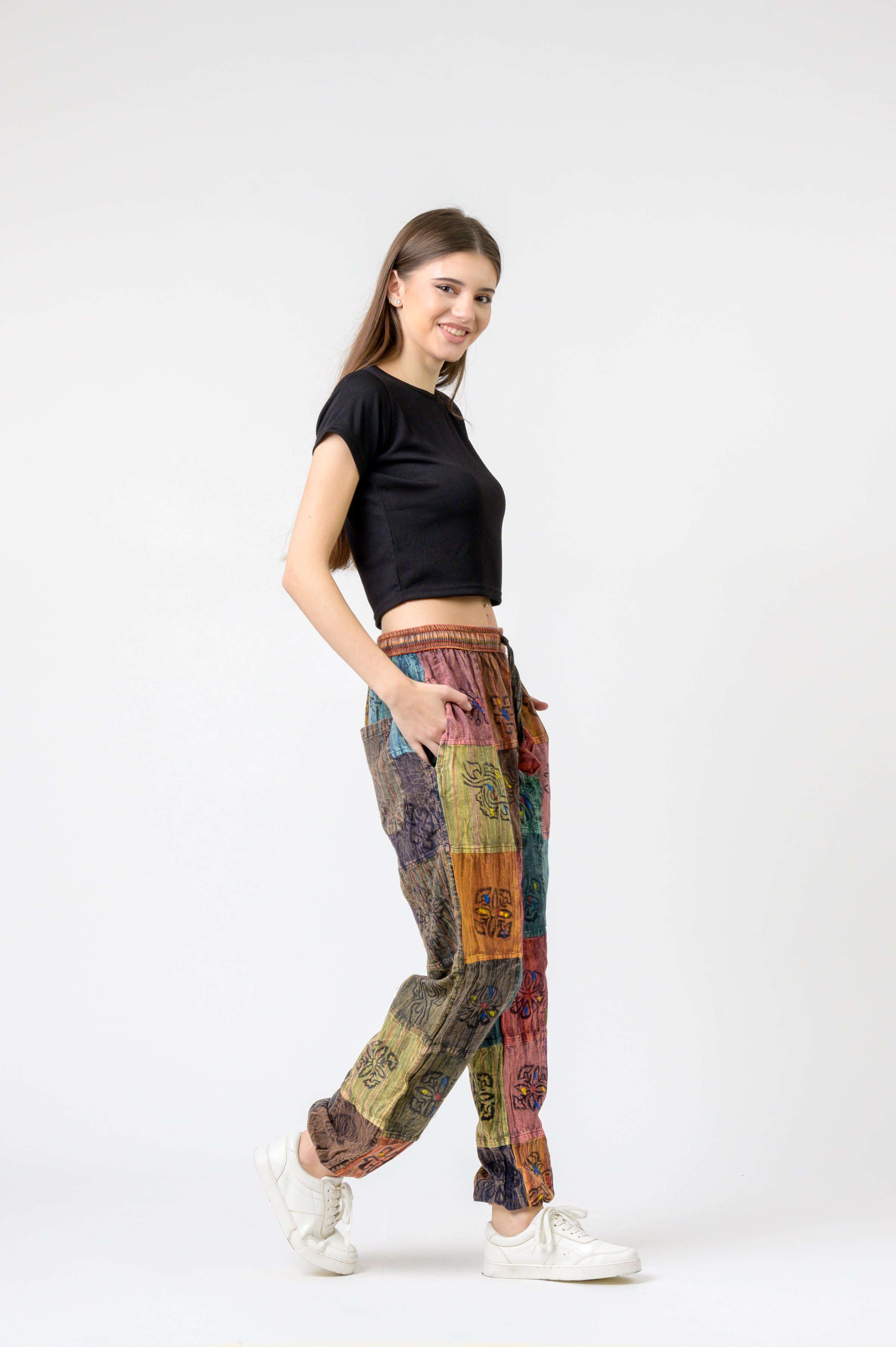 Elastic Waist Patch Pants