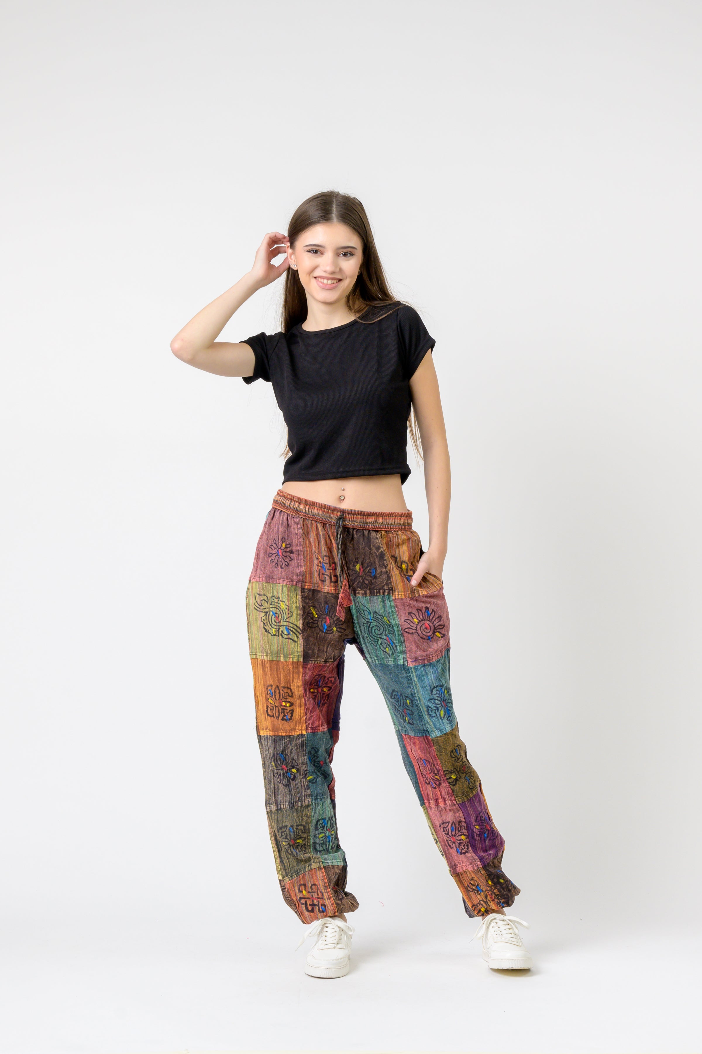 Elastic Waist Patch Pants