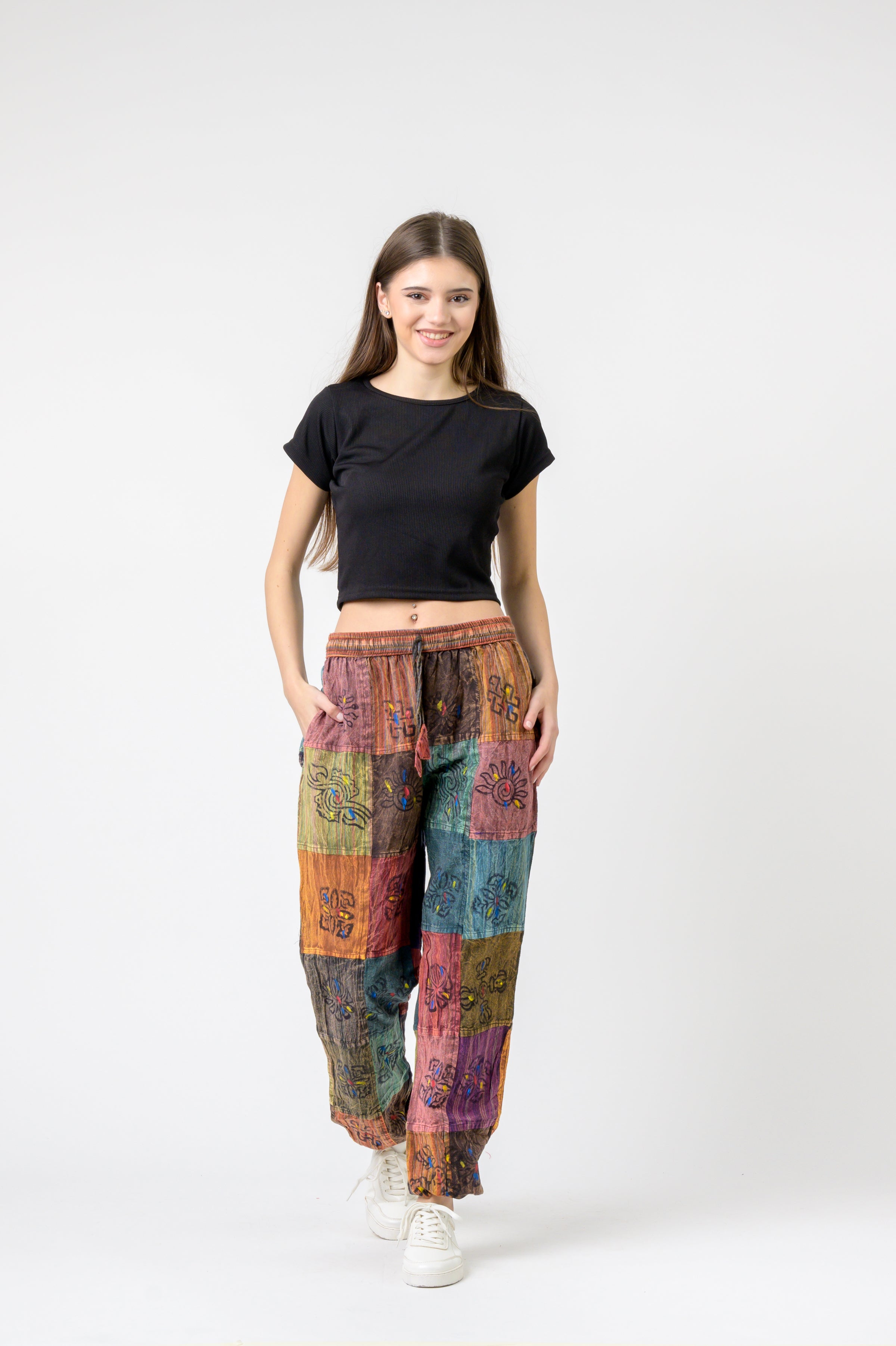 Elastic Waist Patch Pants