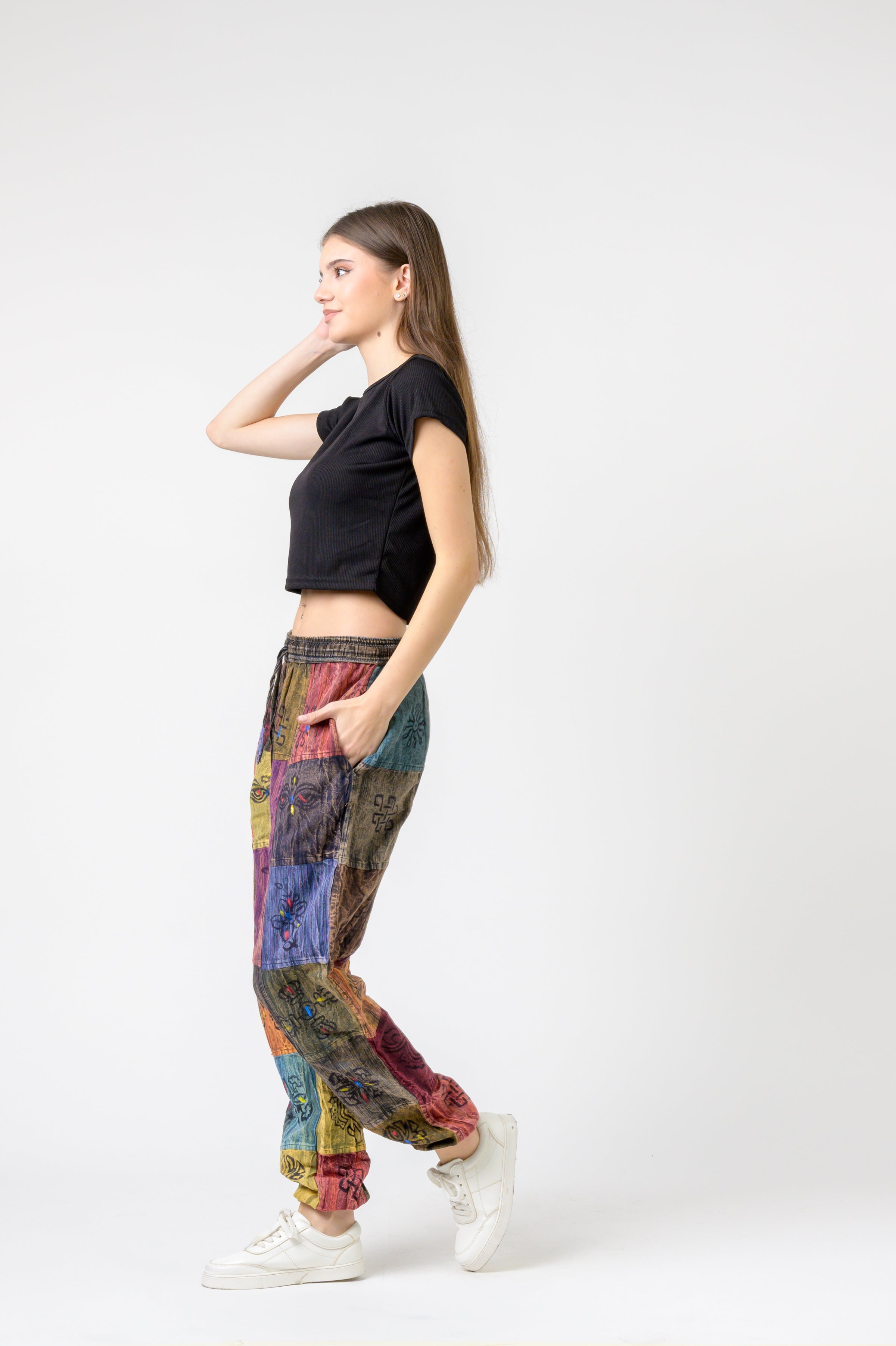 Elastic Waist Patch Pants