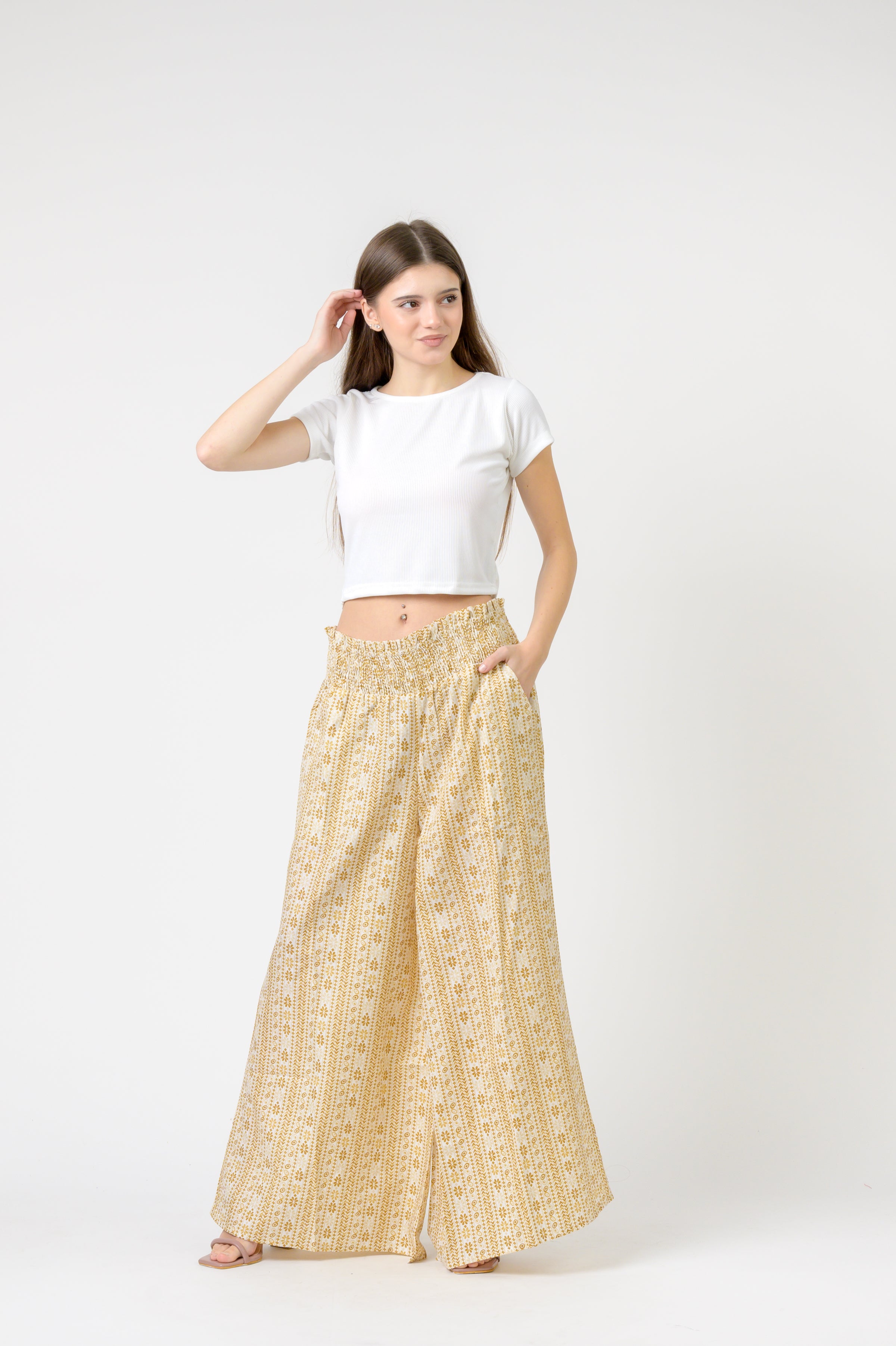 Flower Print Palmas Pants - Yellow