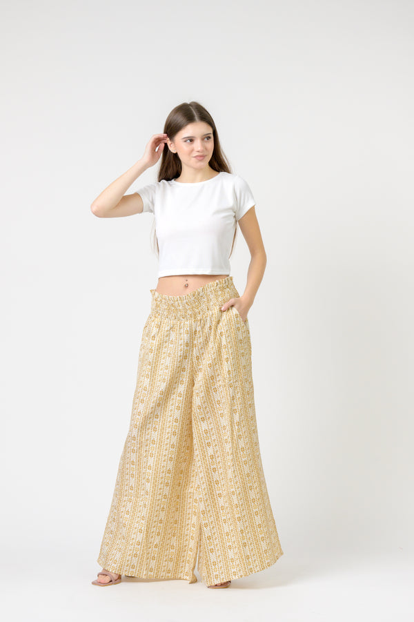 Flower Print Palmas Pants - Yellow