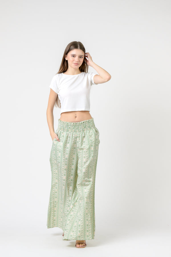 Flower Print Palmas Pants - Green