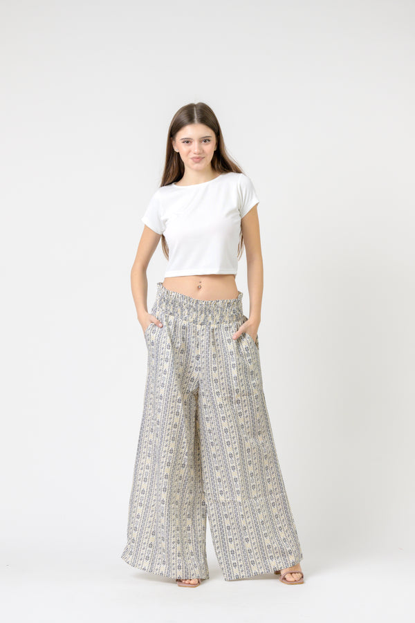 Flower Print Palmas Pants - Grey