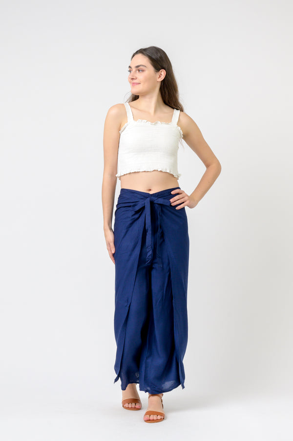 Plain Rayon Wrap Pants - Assorted