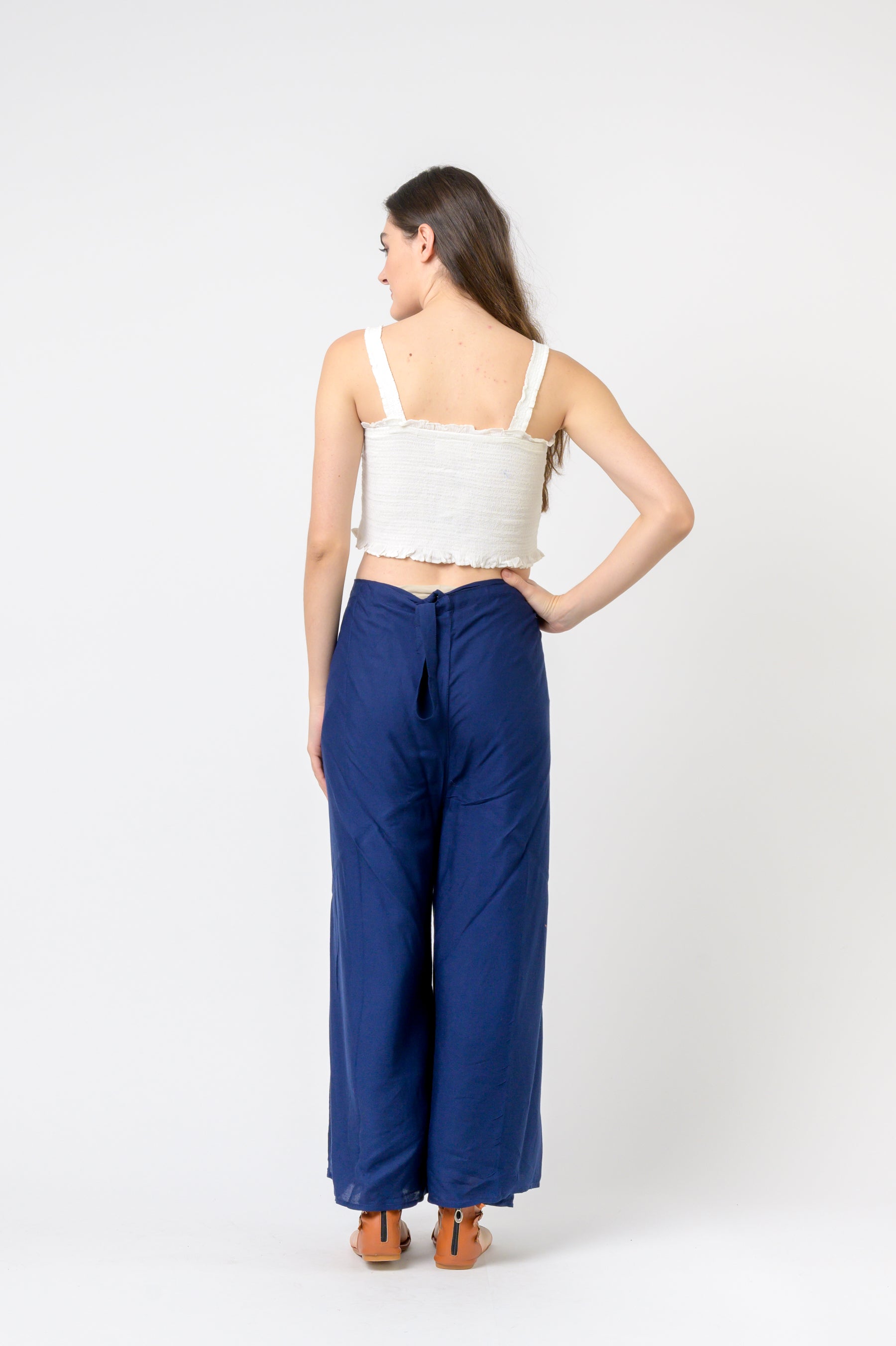 Plain Rayon Wrap Pants - Assorted