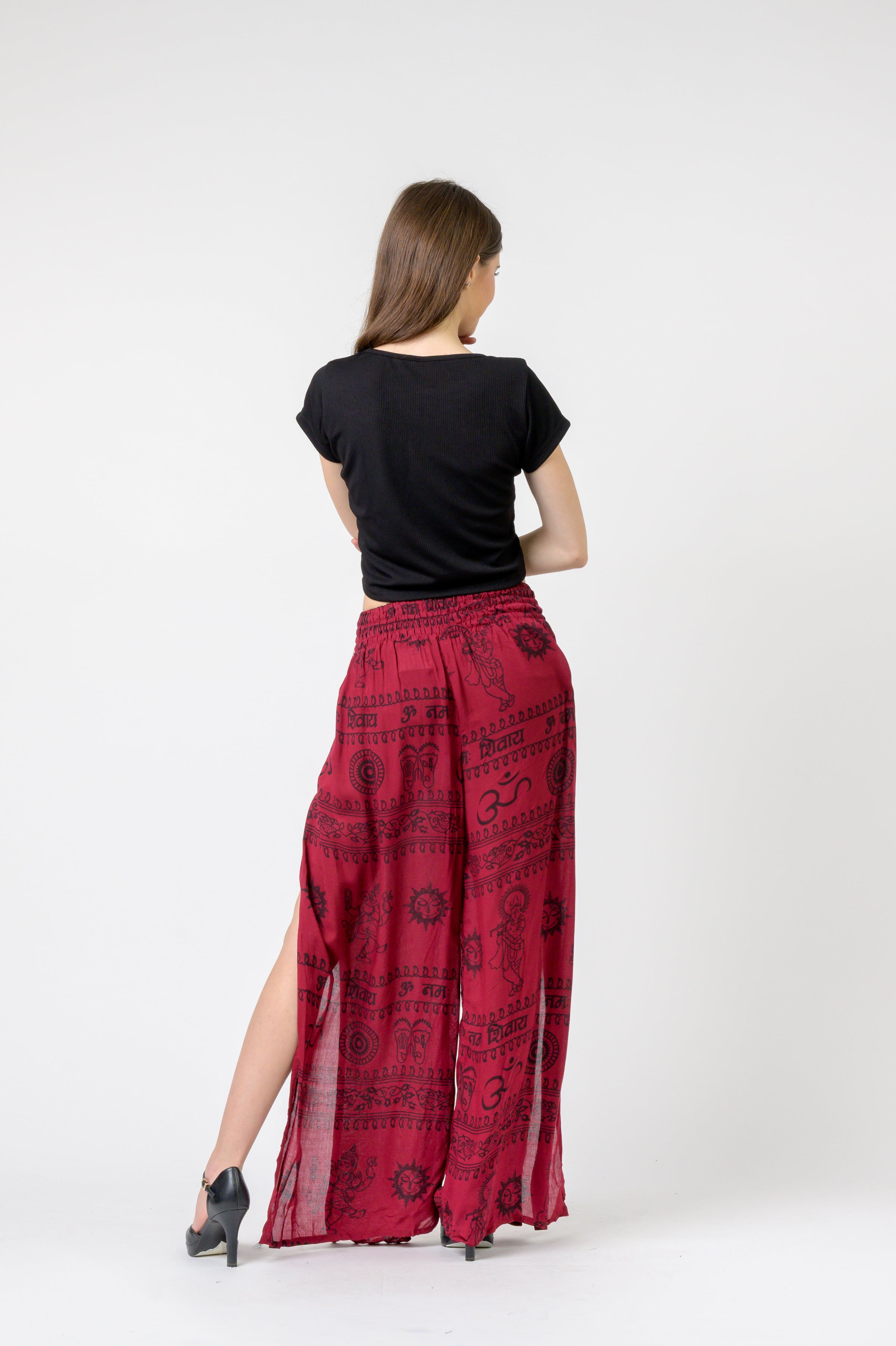 Flared Om Print Pants - Maroon